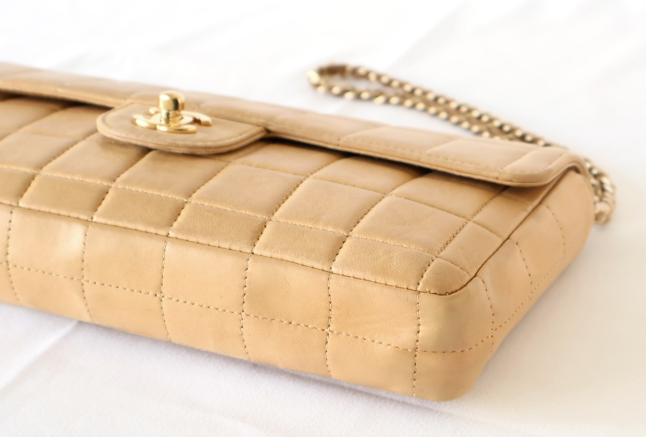 Chanel Choco Bar Lambskin Shoulder Bag — Beige