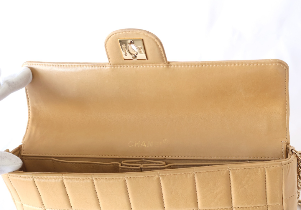 Chanel Choco Bar Lambskin Shoulder Bag — Beige