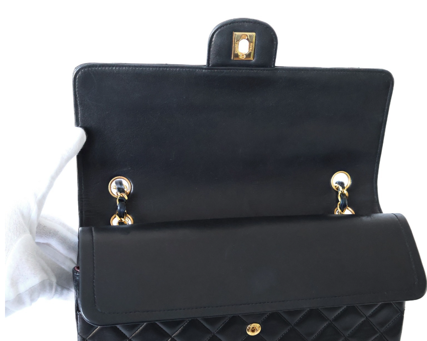 chanel timeless 27 matelassé lambskin double flap negro – serie 1
