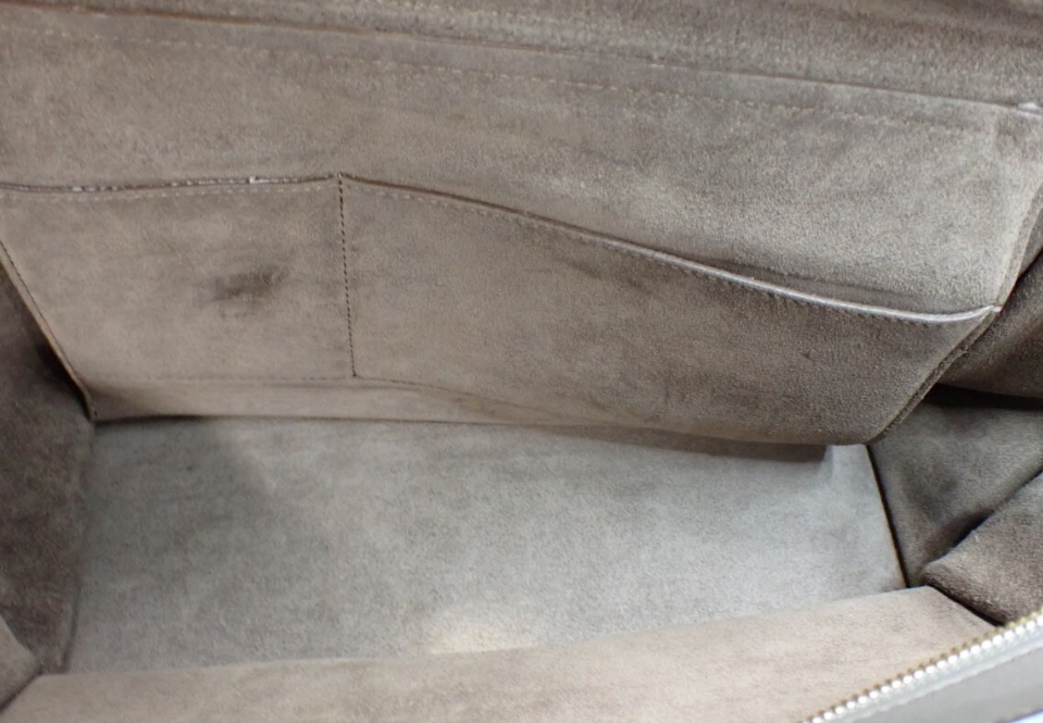 CélineTrapeze Medium Piel gris topo y ante marrón con solapa burdeos