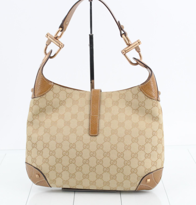 Gucci jackie gg canvas gold rosado y marron