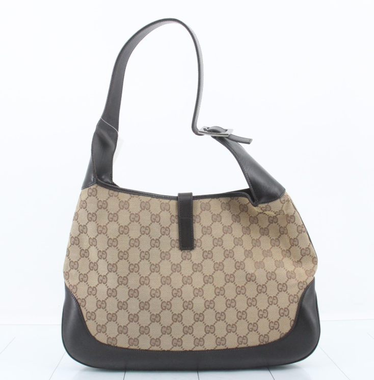 Gucci Jackie Grande Clásico Vintage | GG Canvas & Piel Marrón Oscuro