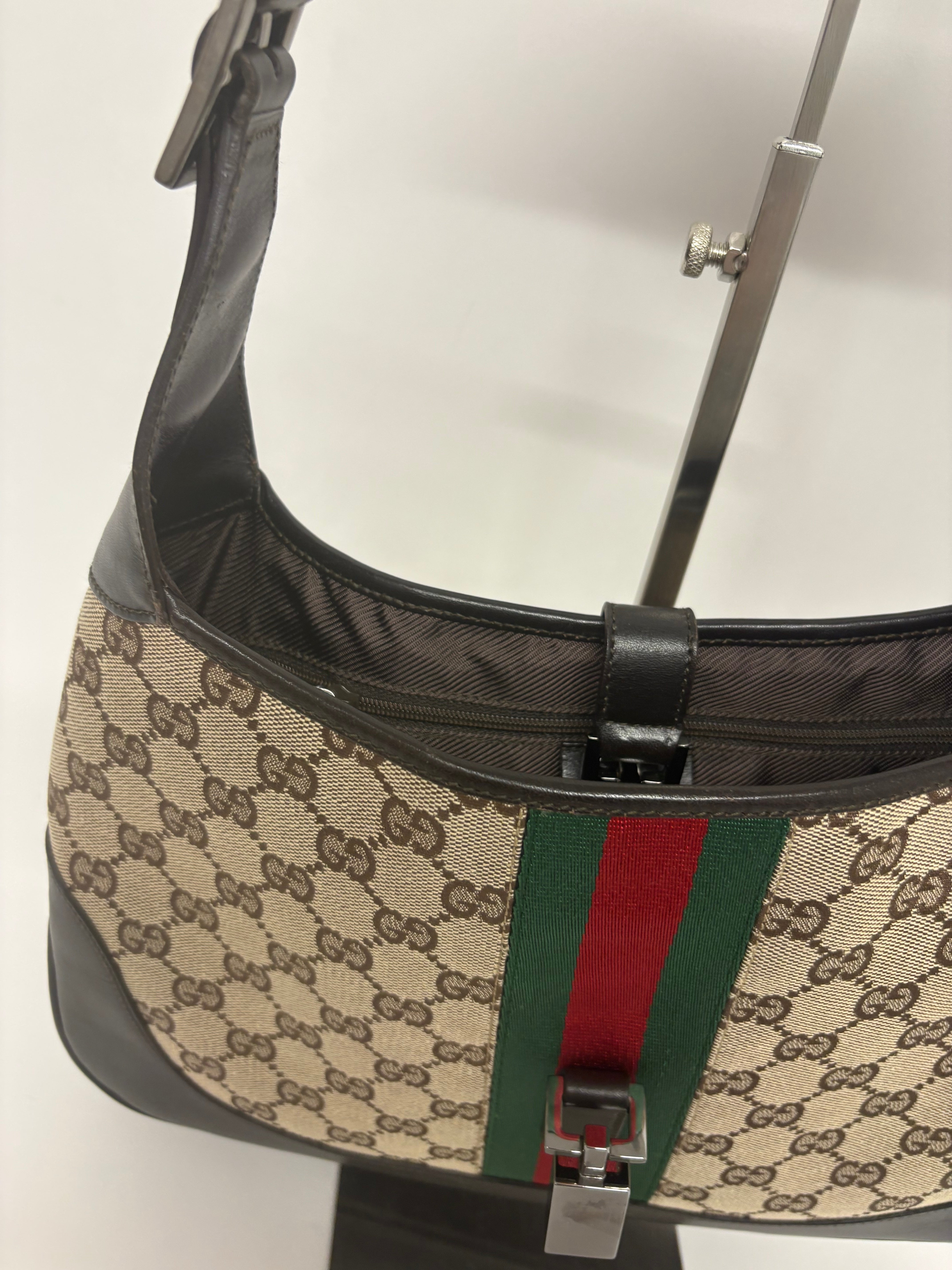 Gucci Jackie GG Canvas clasico mediano Marron Verde/Rojo