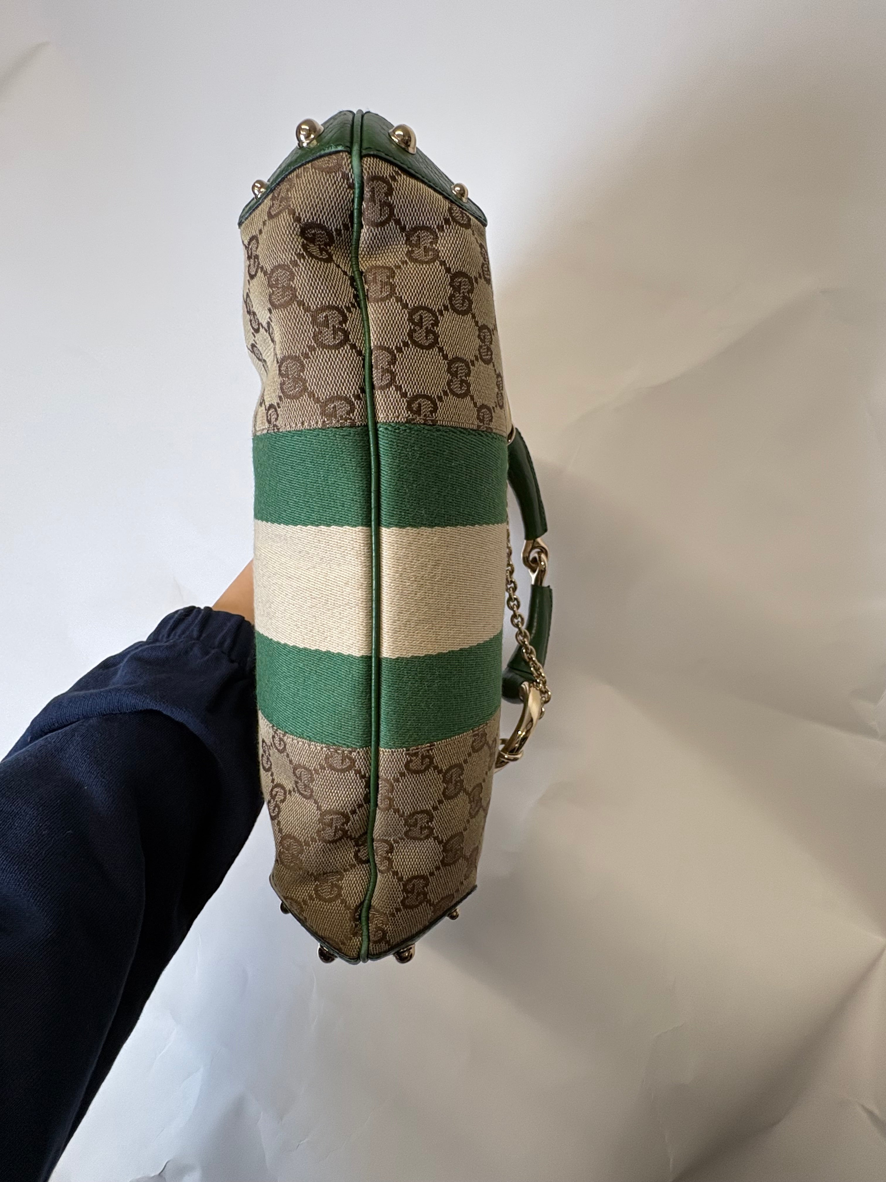 Gucci Horsebit Hobo chain large GG Canvas Verde Web