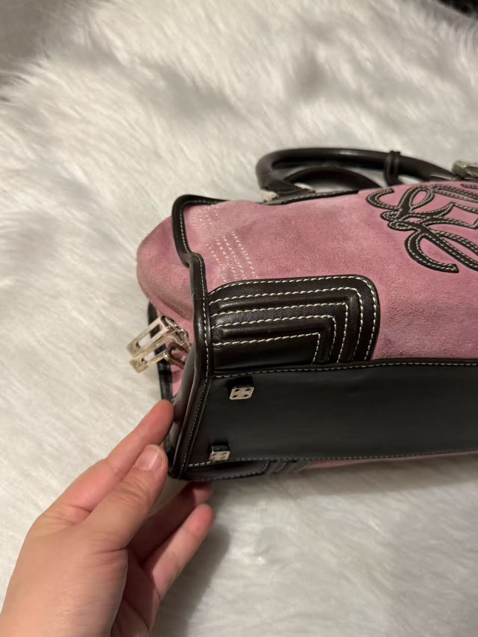 Loewe Amazona 28 Edición Especial Ante Rosa y Piel Marrón