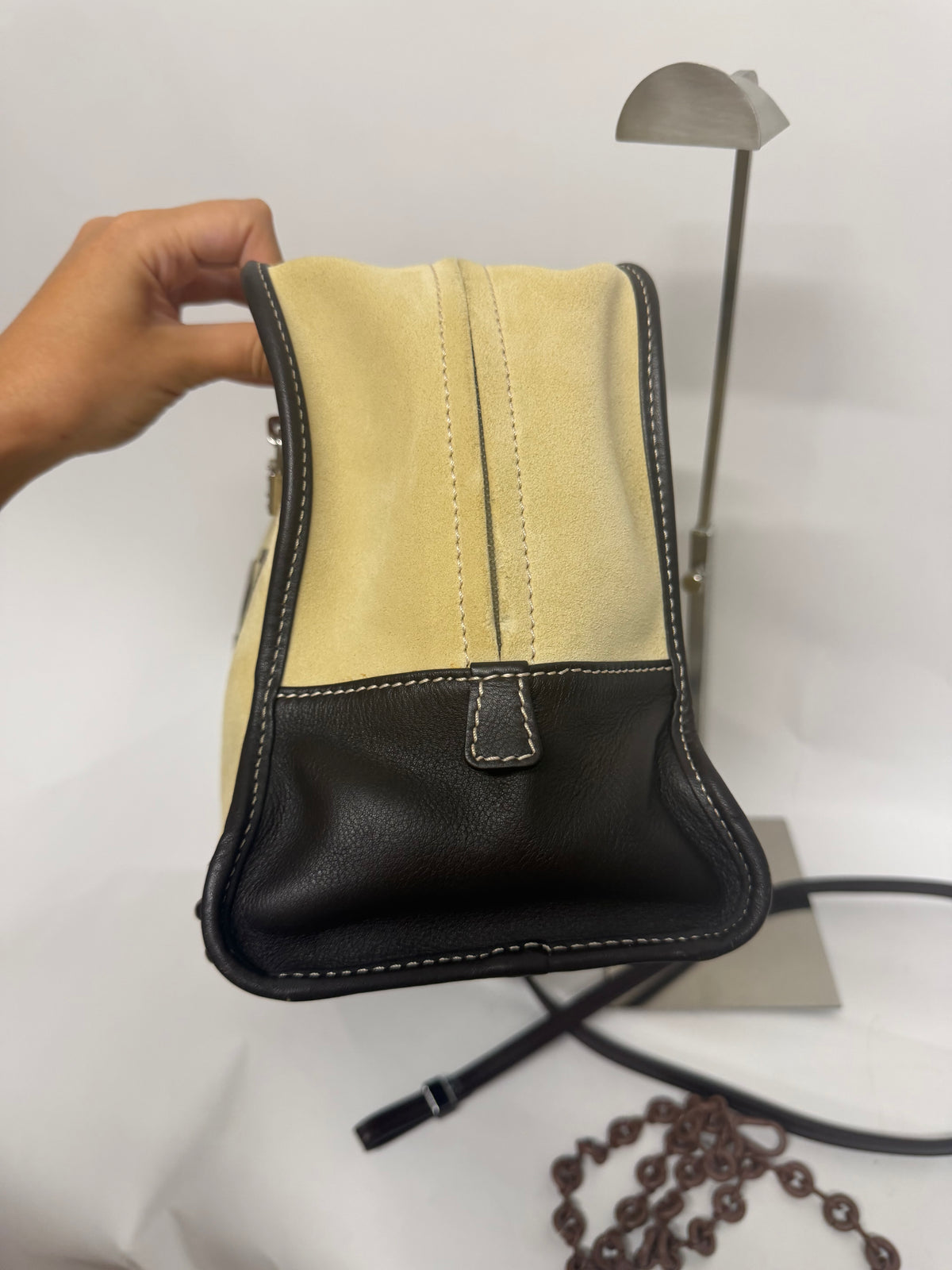 Loewe Amazona 36 Ante oro Beige y Piel Marrón Oscuro
