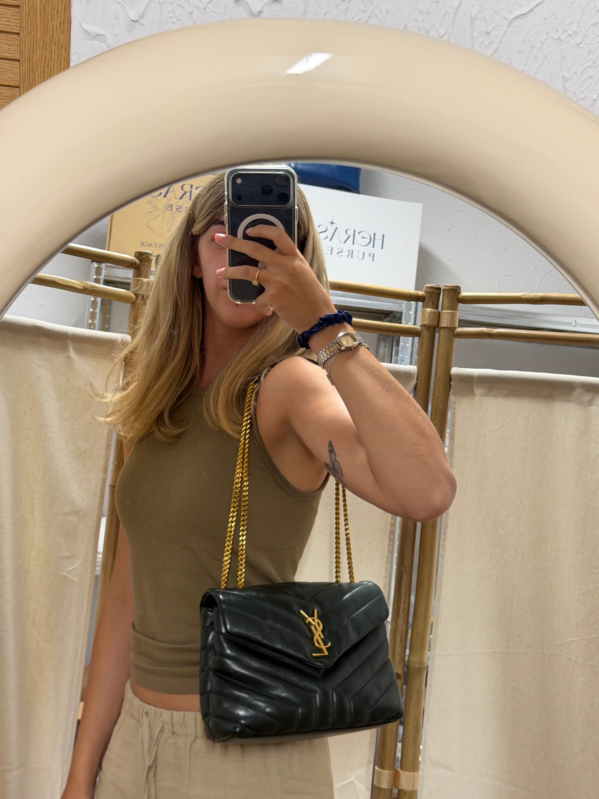 Saint Laurent LouLou Small Piel de Becerro Matelassé Verde Oscuro Full Set