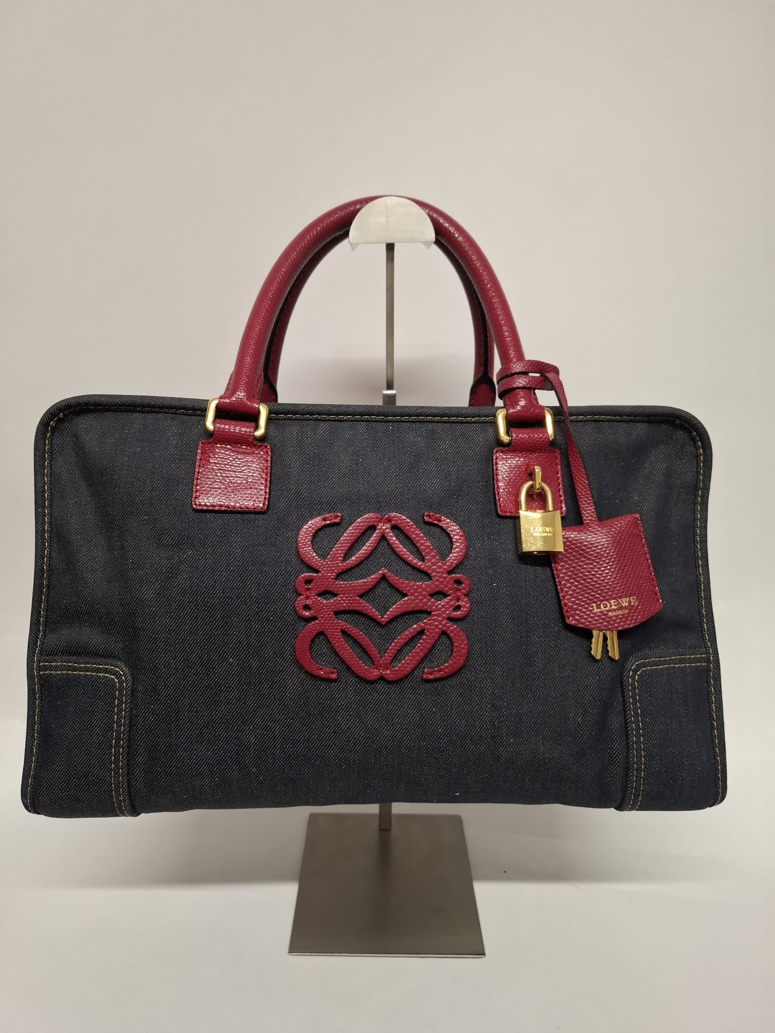 Loewe Amazona 36 Denim y Piel Rosa Efecto Lagarto