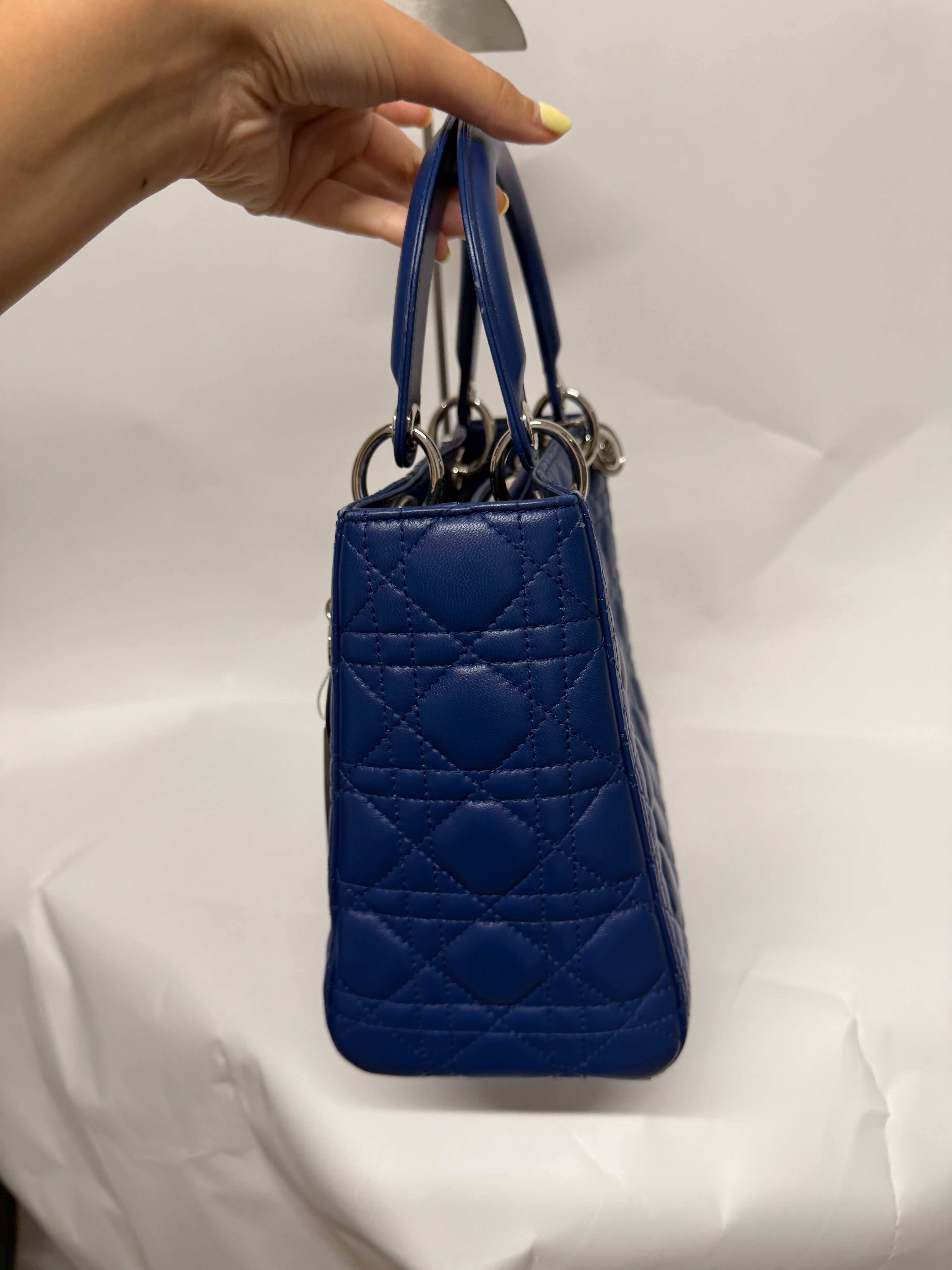 Christian Dior Lady Dior Mediano Azul Lambskin Cannage