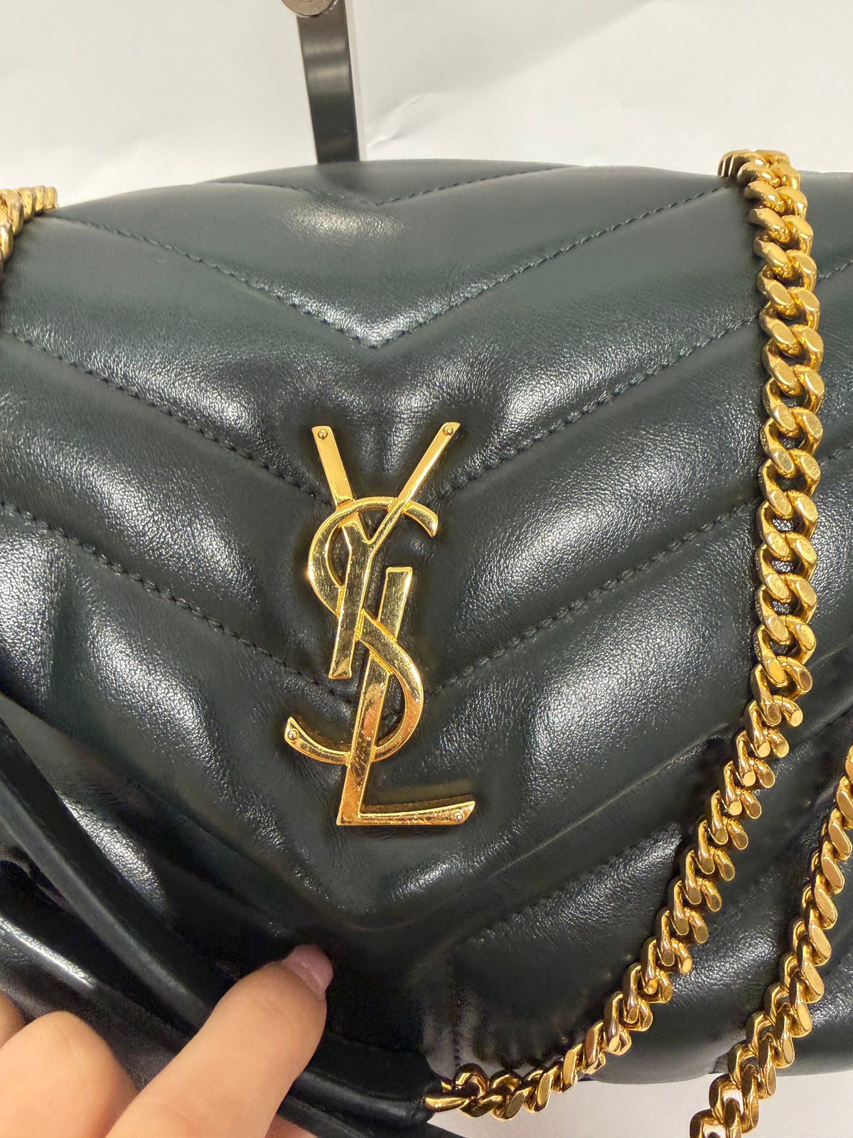 Saint Laurent LouLou Small Piel de Becerro Matelassé Verde Oscuro Full Set