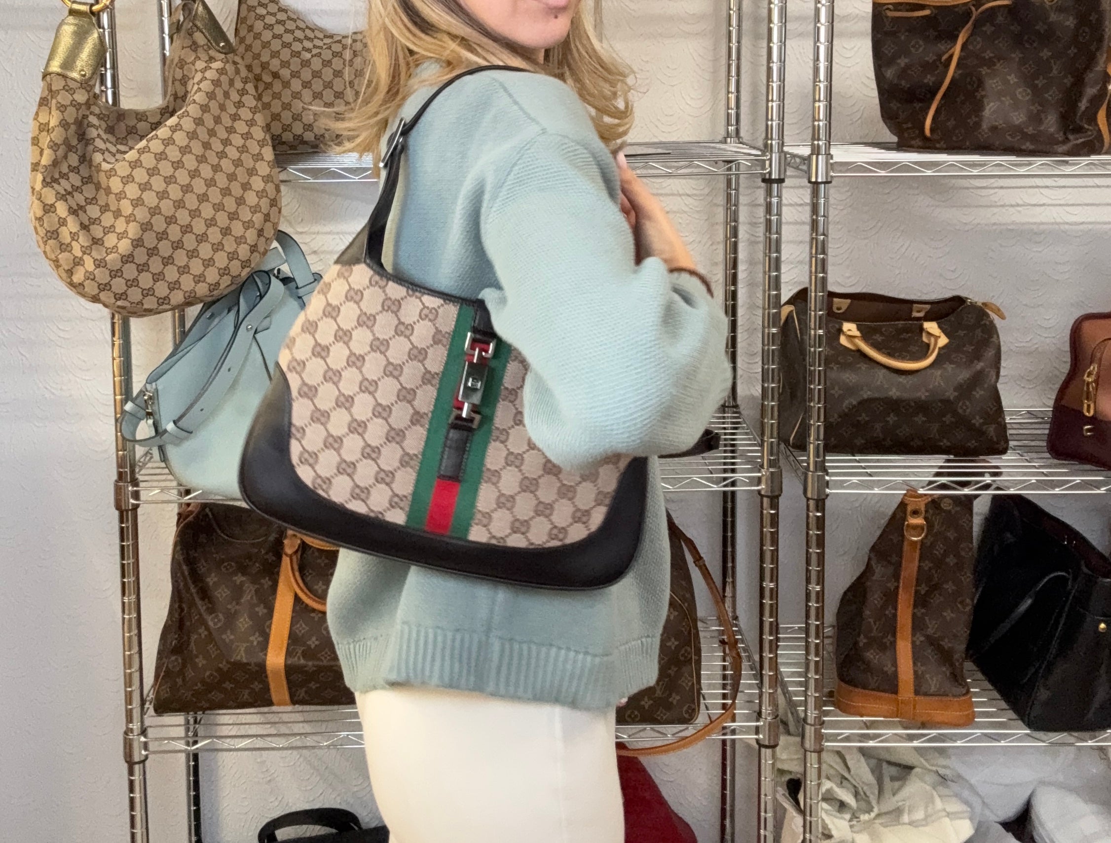 Gucci Jackie GG Canvas clasico mediano Marron Verde/Rojo