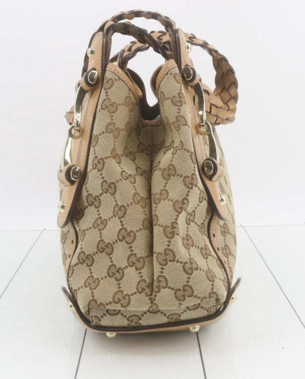 Gucci Pelham GG Canvas Beige & Camel Piel trenzada Mediano