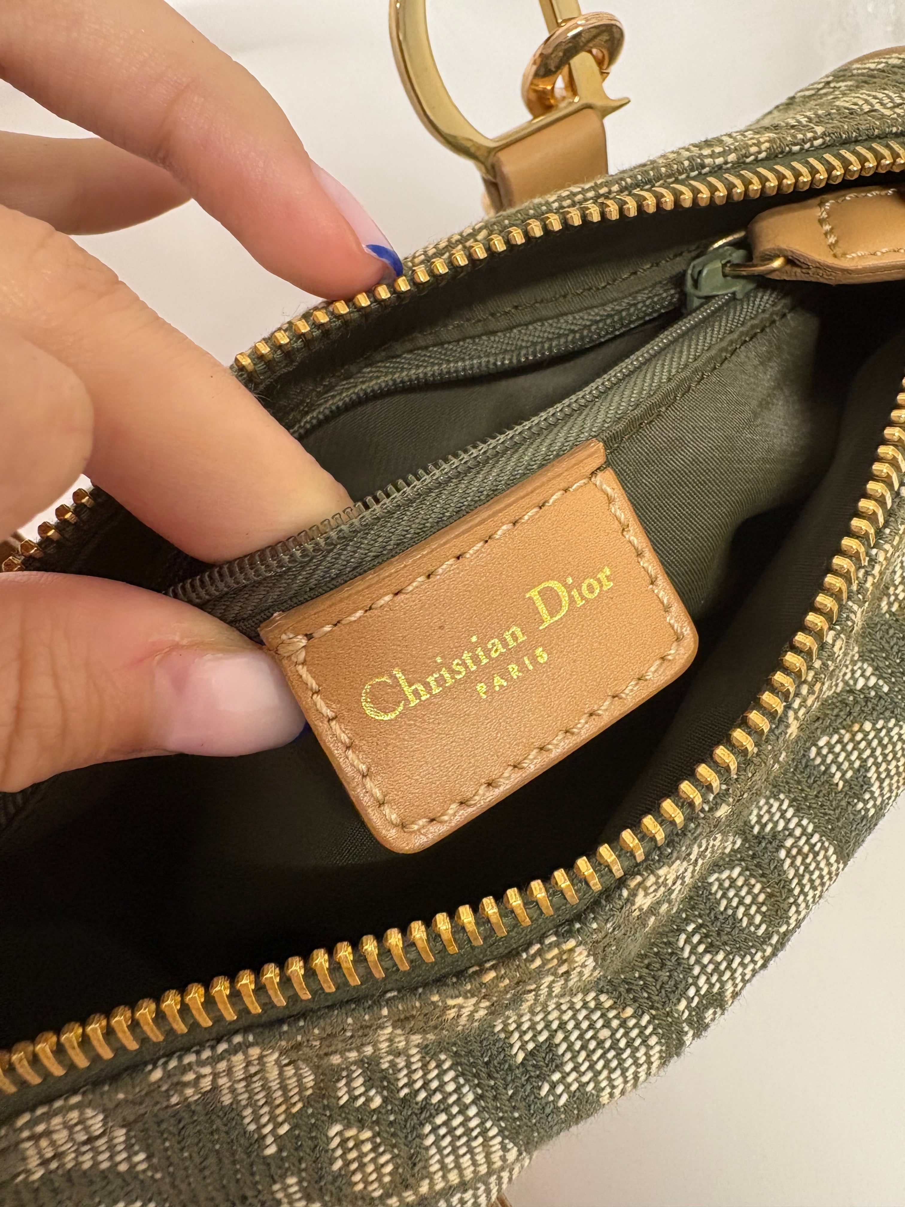 Christian Dior mini Trotter Boston Bag verde y beige con bandolera extra