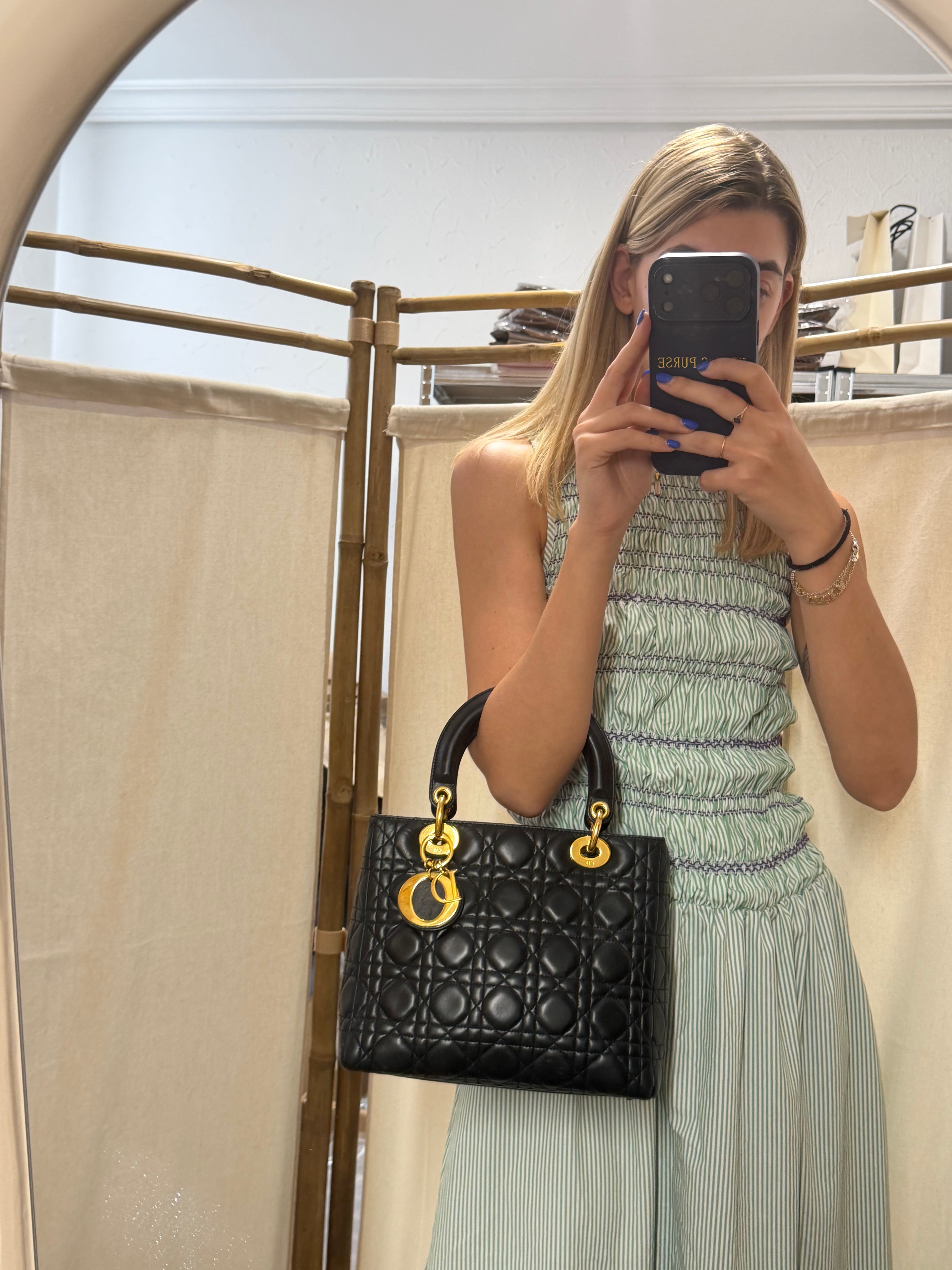 Christian Dior Lady Dior Medium | Lambskin Negro Gold