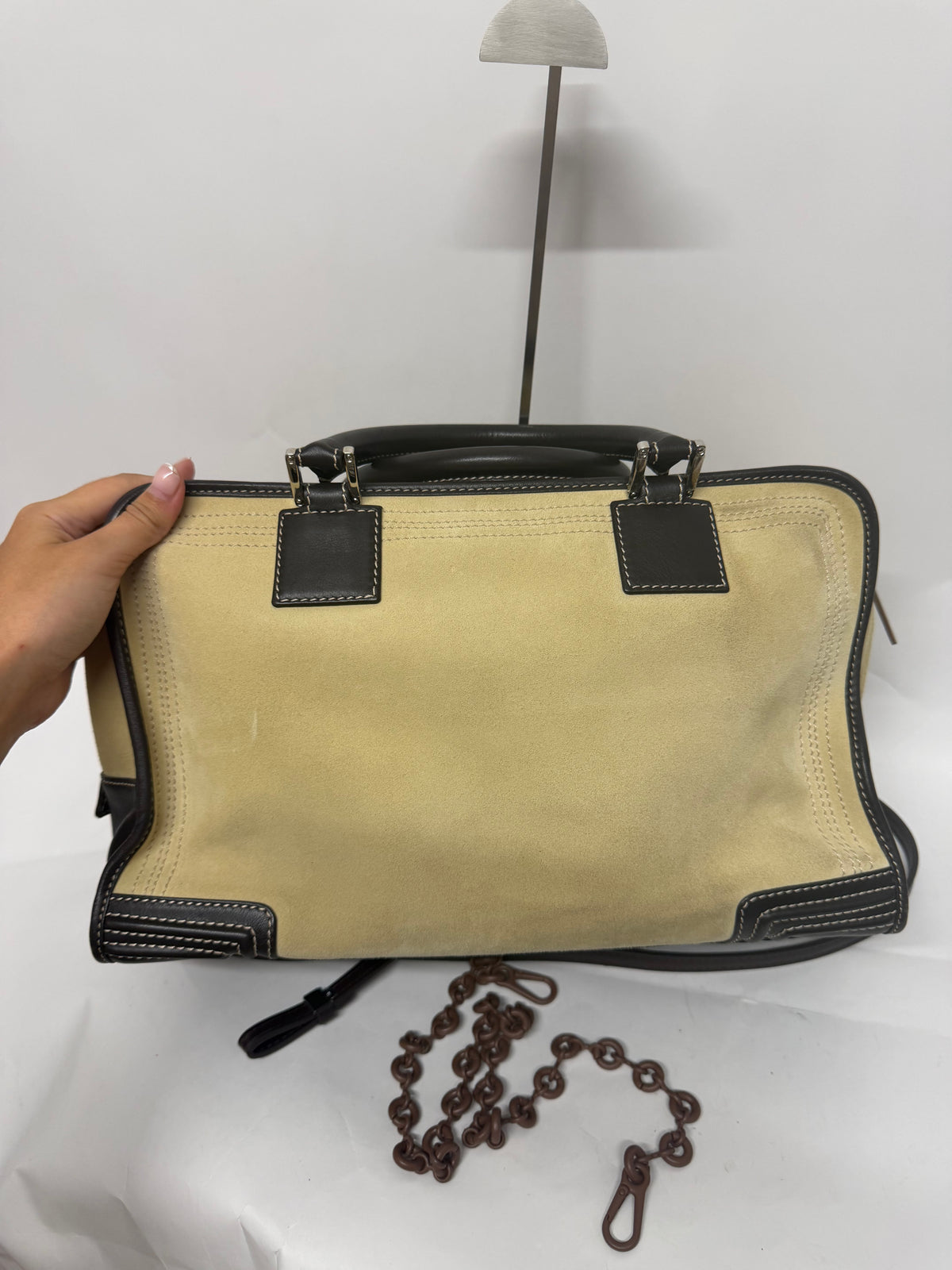 Loewe Amazona 36 Ante oro Beige y Piel Marrón Oscuro
