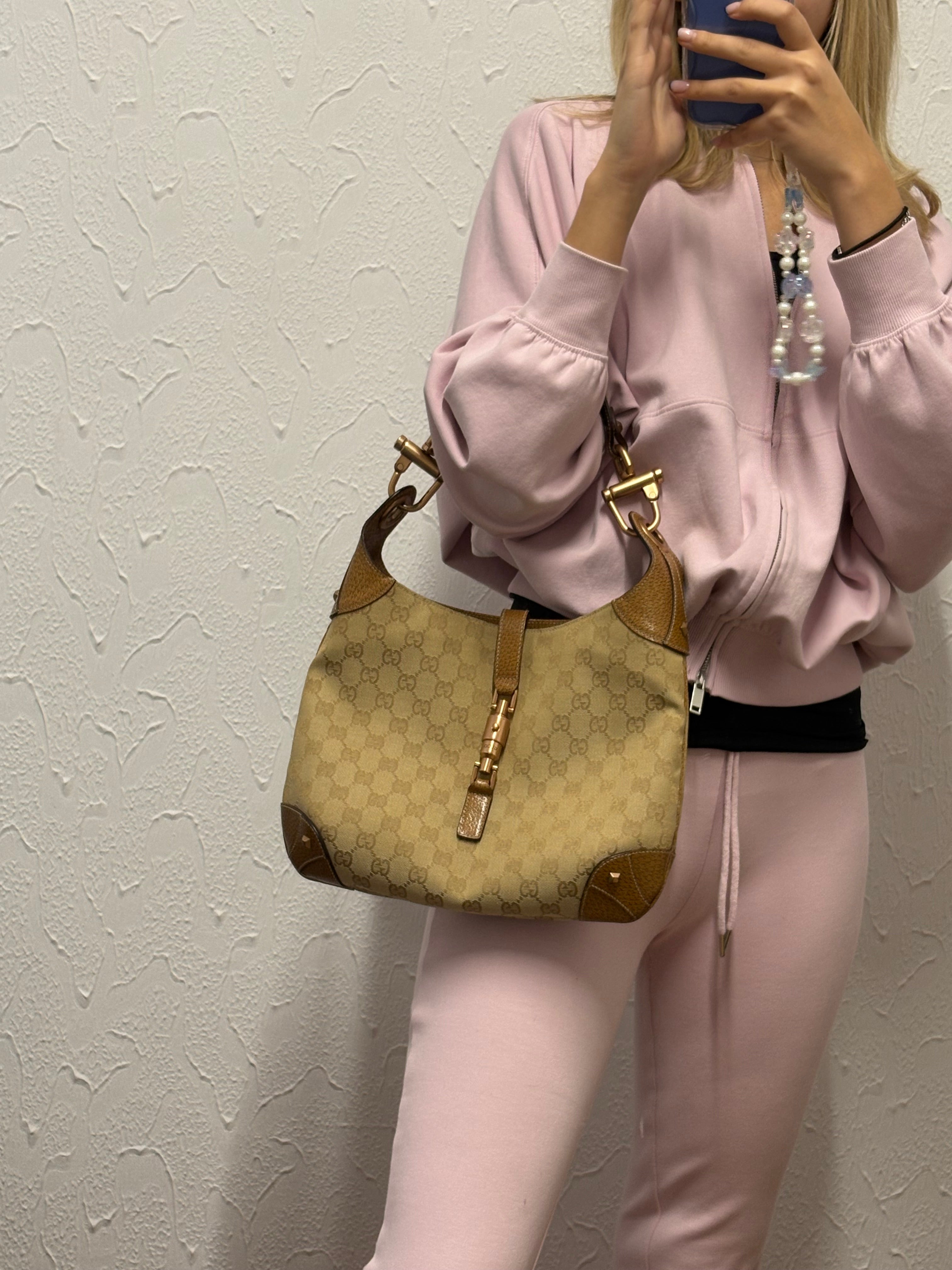 Gucci jackie gg canvas gold rosado y marron