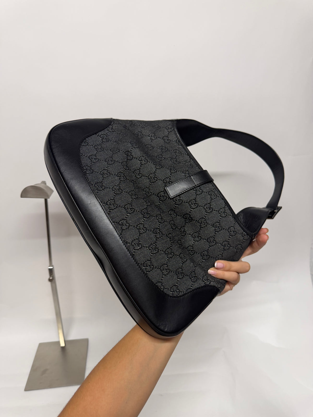 Gucci Jackie Mediano GG Negro Herrajes Plateados