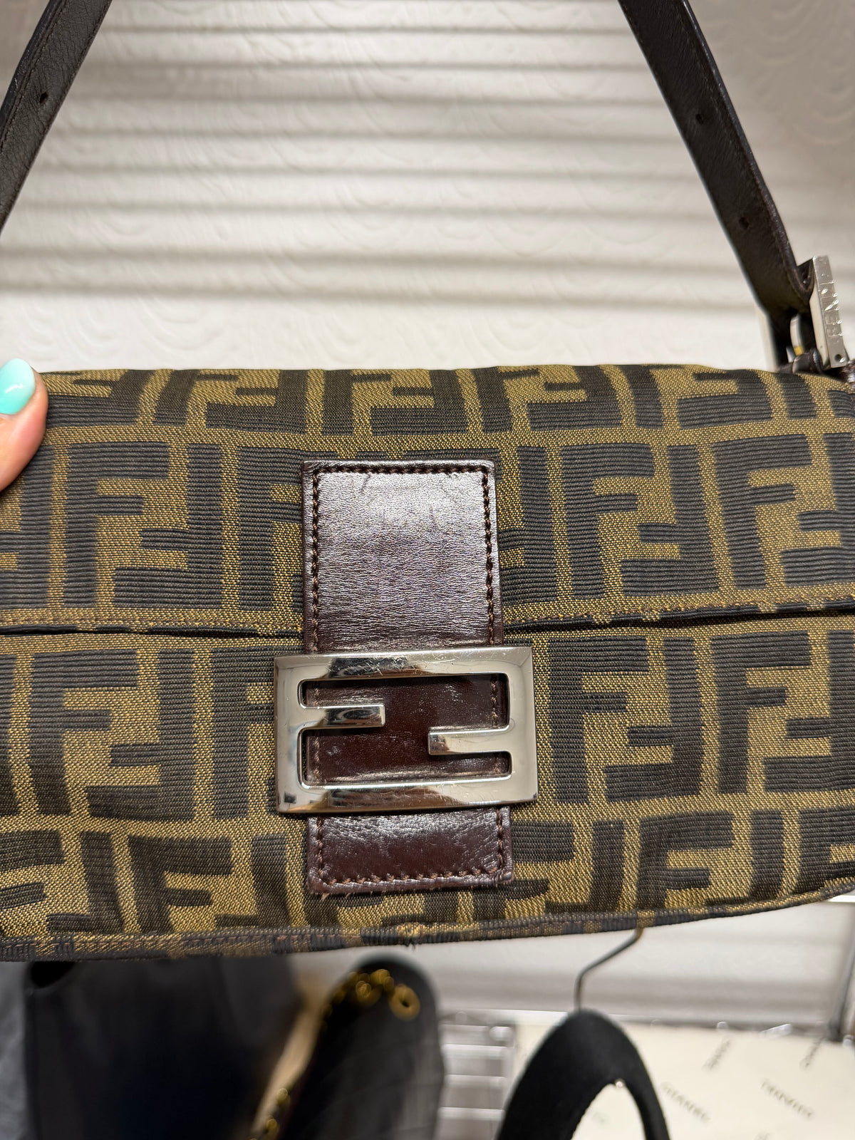 Fendi Baguette Lona Zucca y Piel Marrón