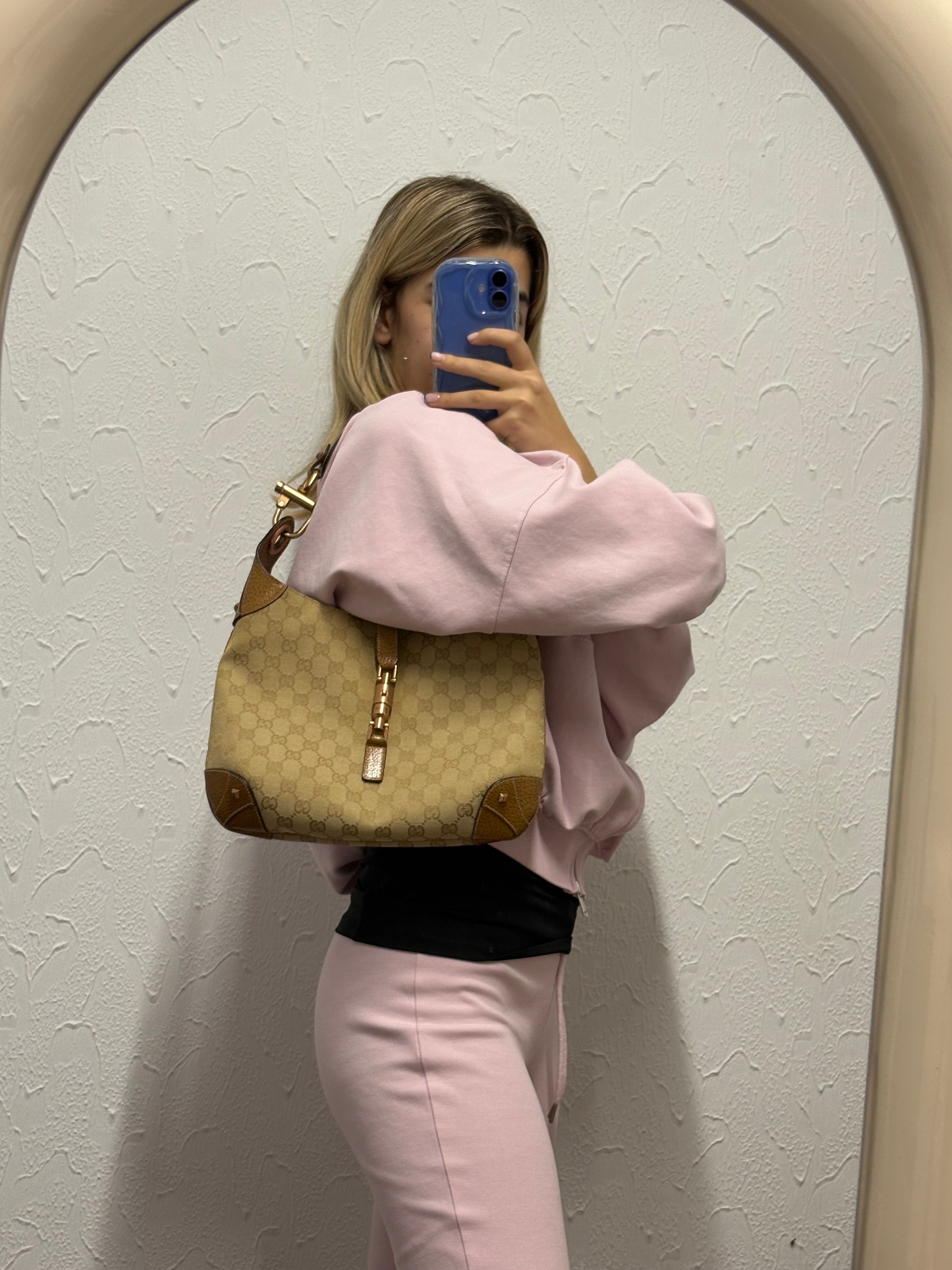 Gucci jackie gg canvas gold rosado y marron