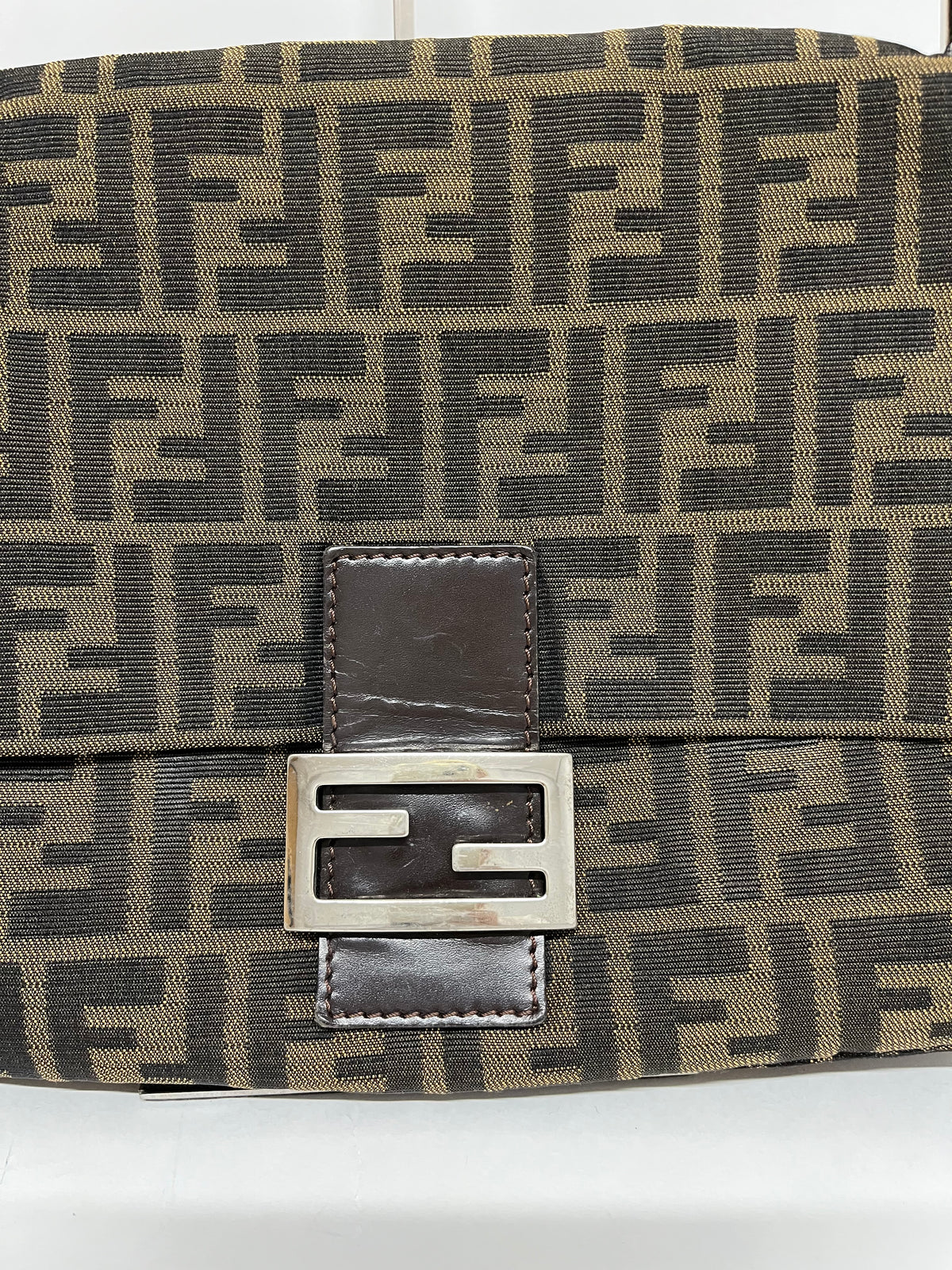 Fendi Mamma Baguette Lona Zucca y Piel Marrón