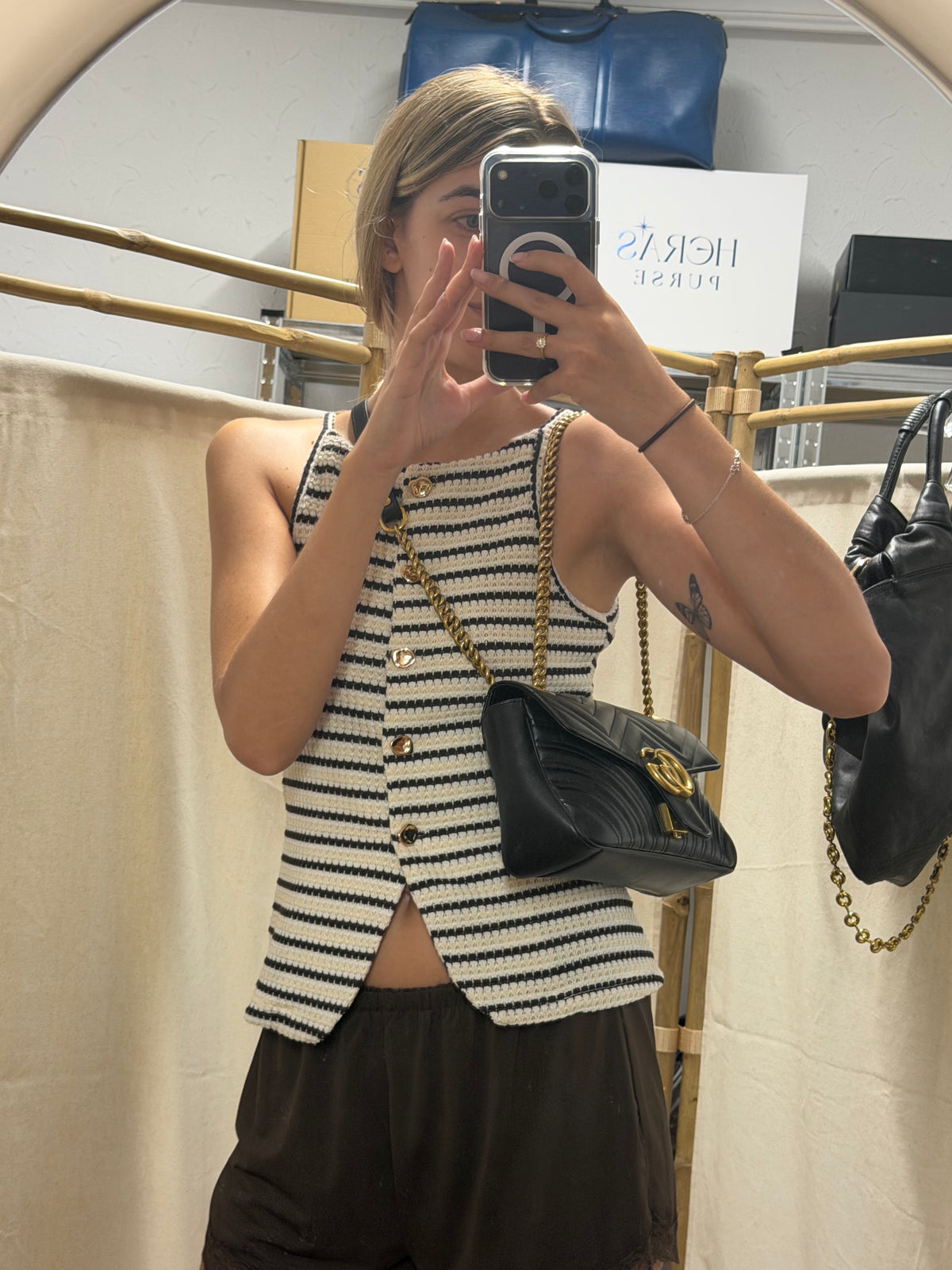 Gucci GG Marmont Small Matelassé Piel Negra Herrajes Dorados