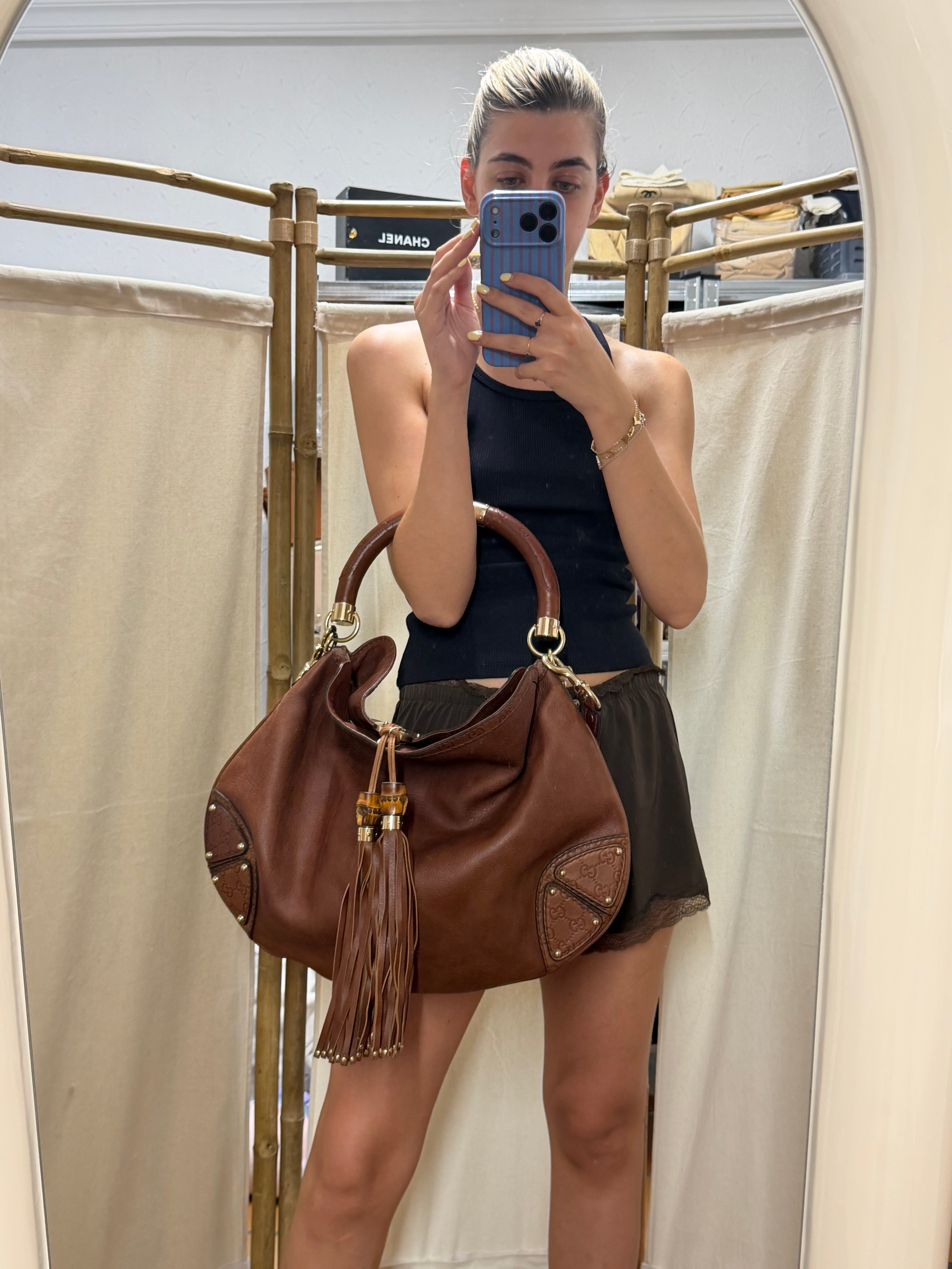 Gucci Indy Satchel Guccissima con Bambú XL