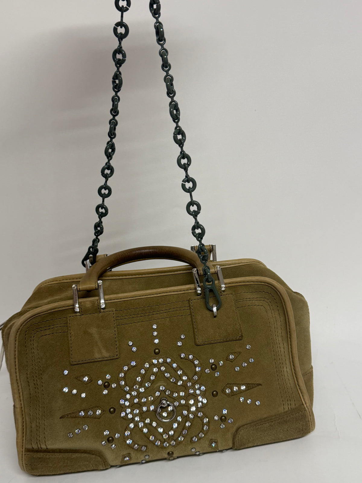 Loewe Amazona 28 Ante Caqui con Cristales de Swarovski · Herrajes Plata