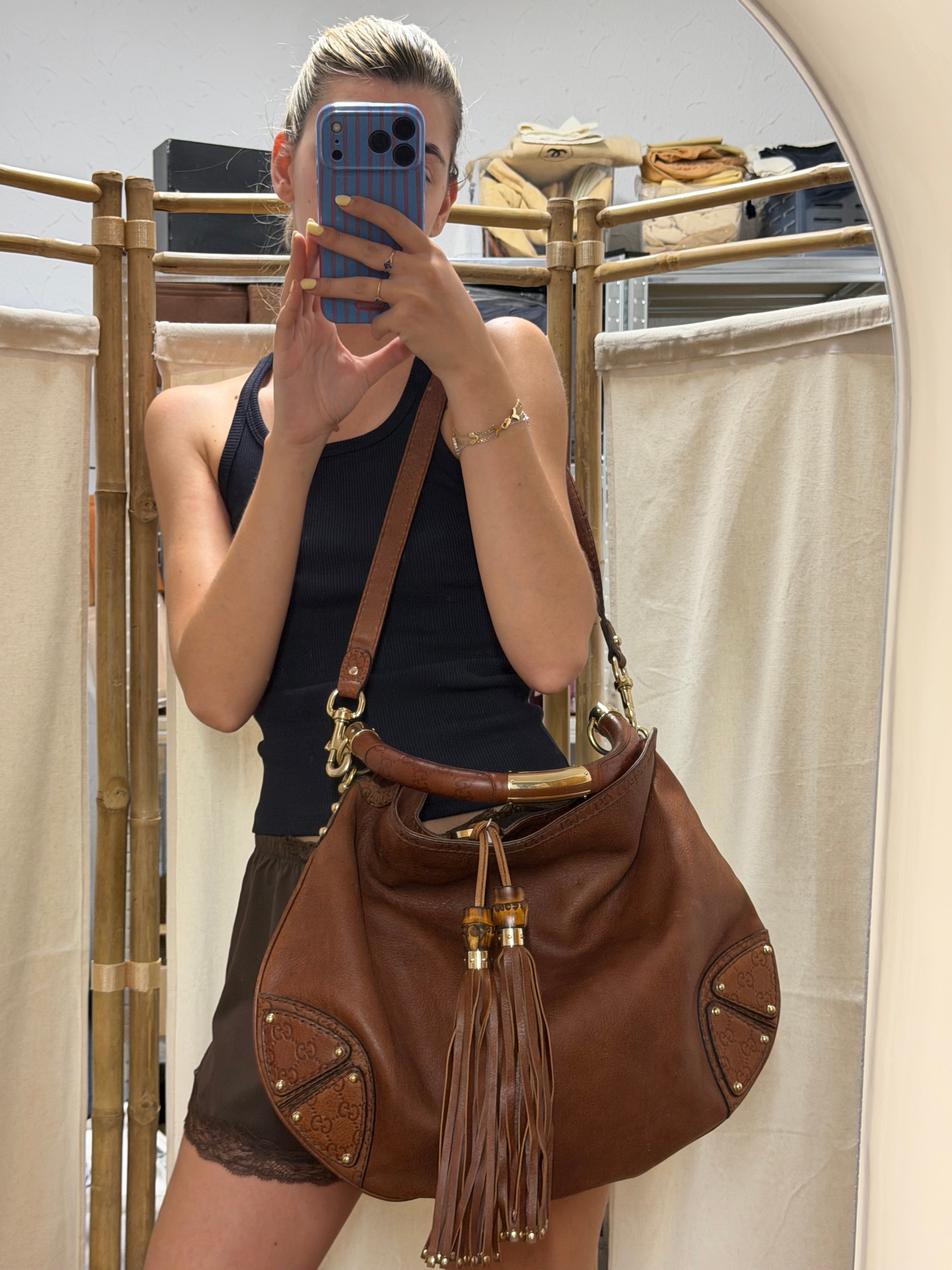 Gucci Indy Satchel Guccissima con Bambú XL