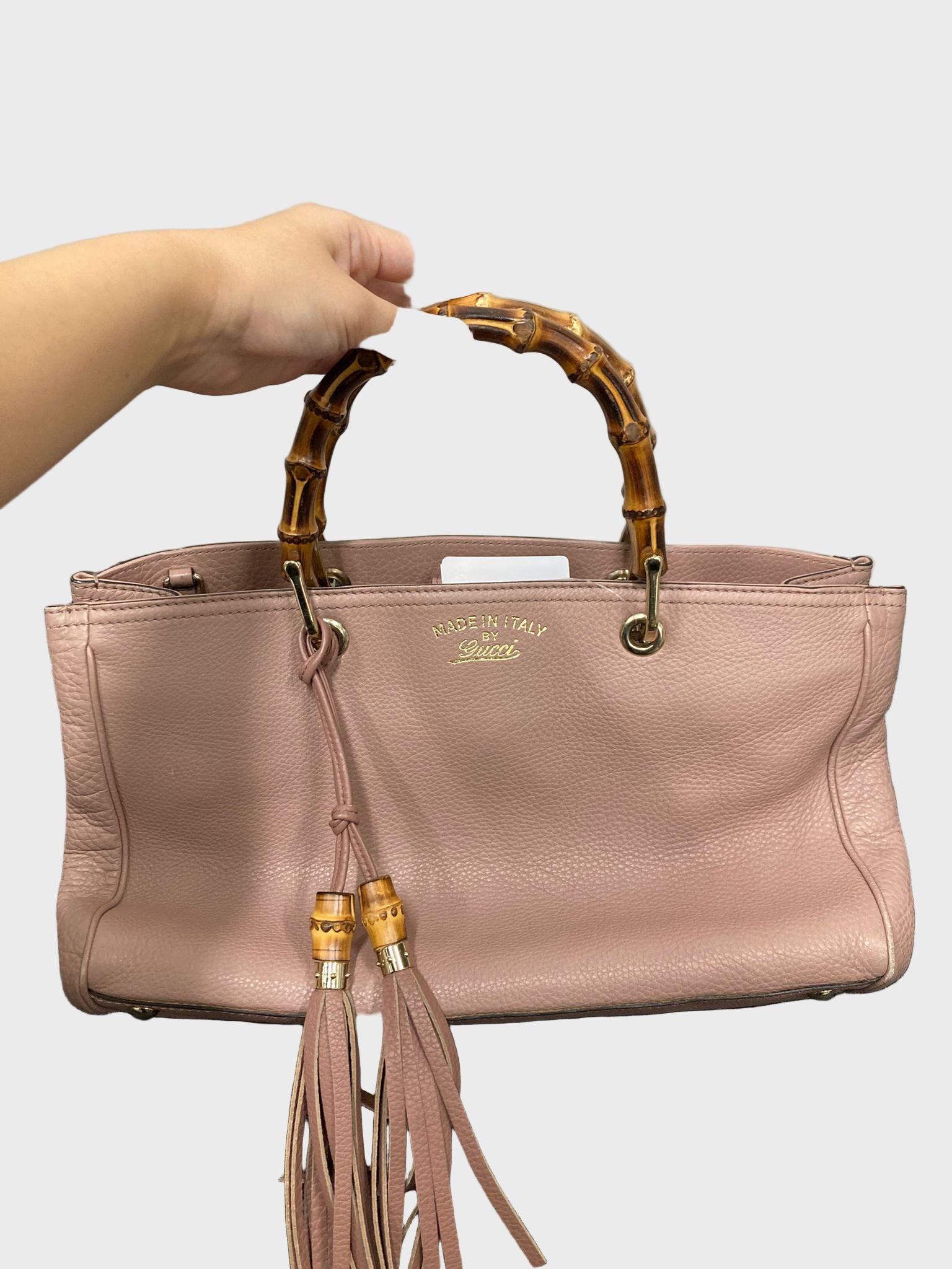Gucci Bamboo 2Way Bag en piel rosa empolvado y bandolera