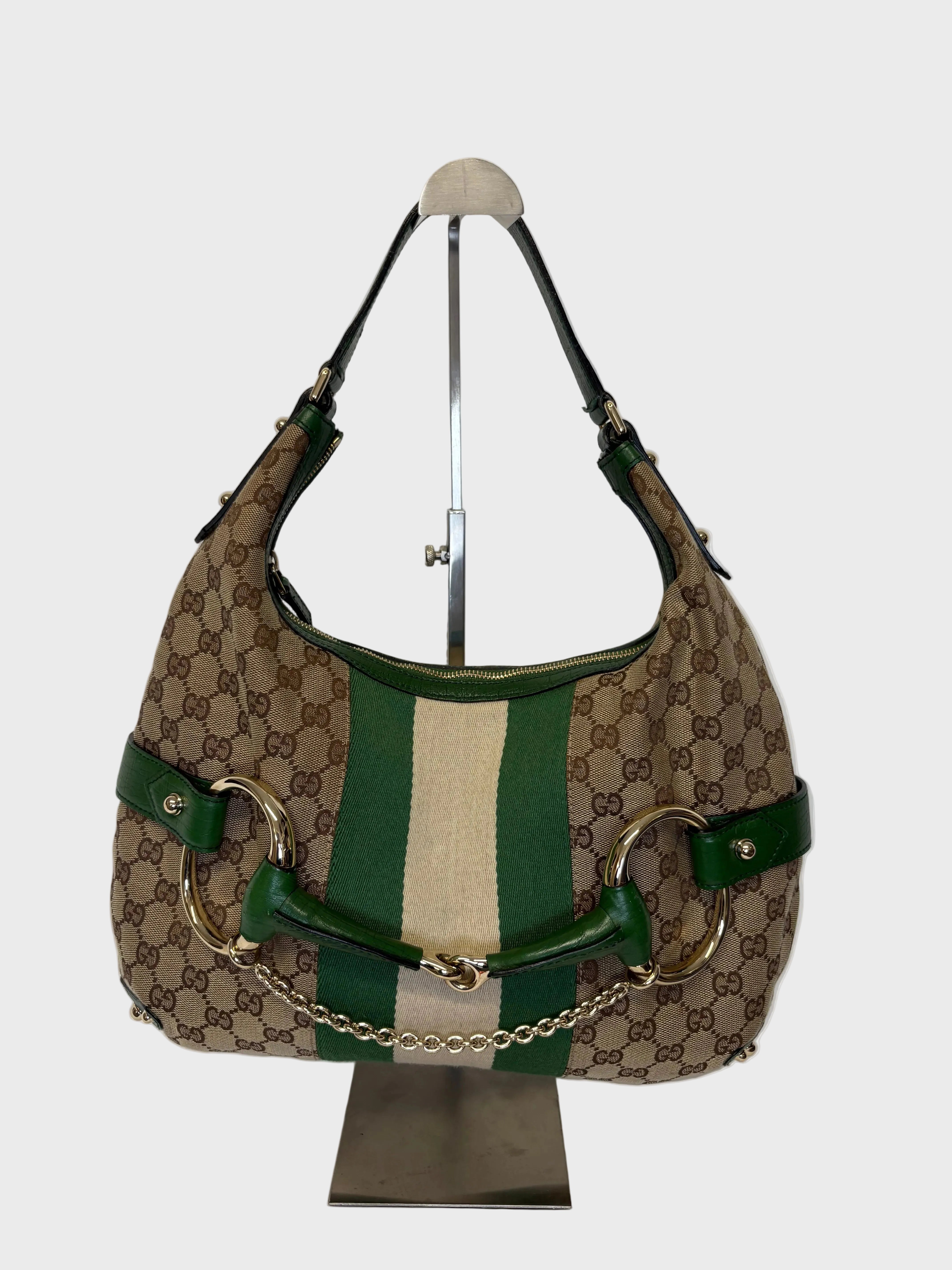 Gucci Horsebit Hobo chain large GG Canvas Verde Web