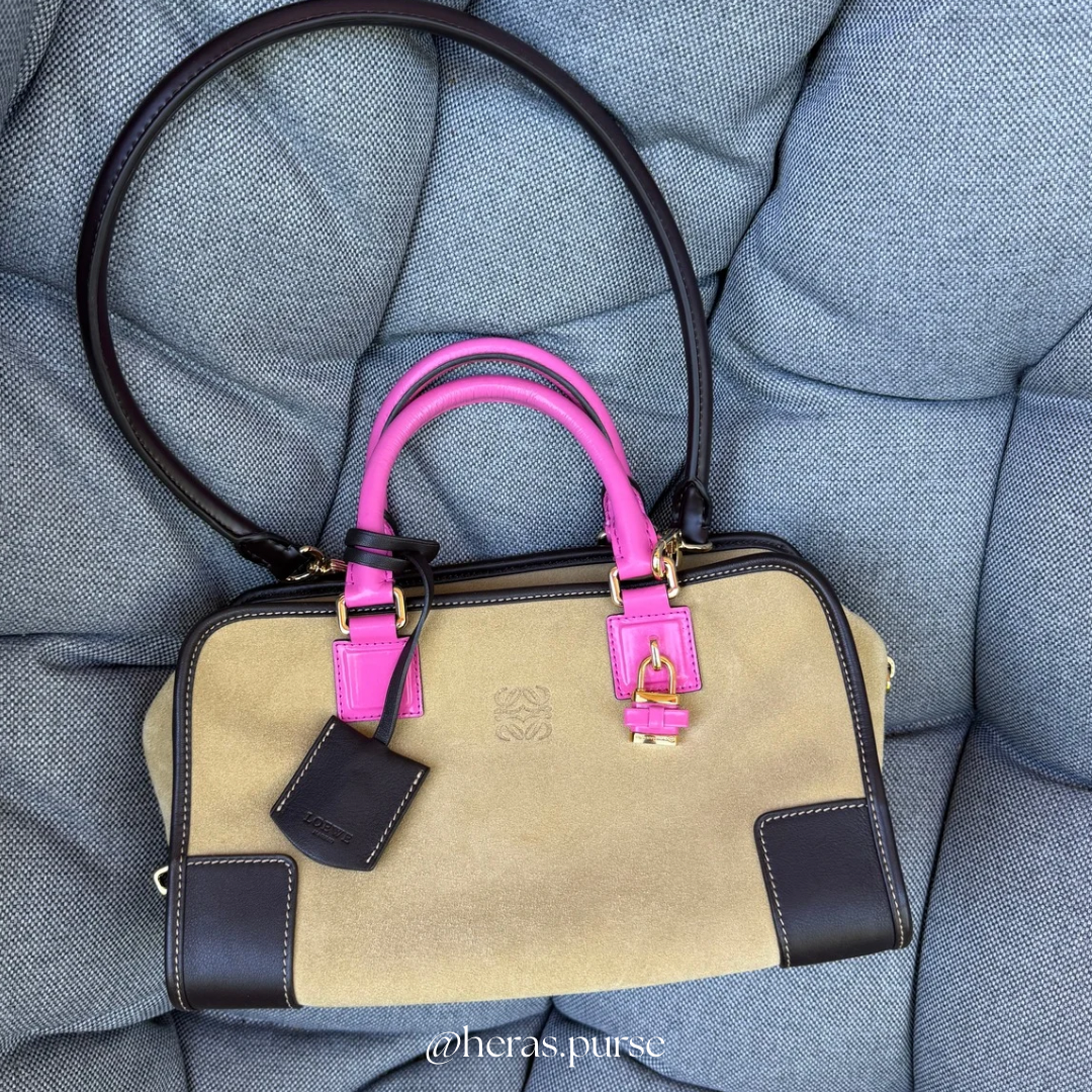 Loewe Amazona 28 Ante Oro Rosa Edición Especial asas rosas