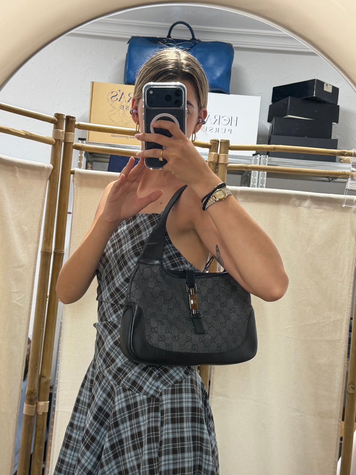 Gucci Jackie Mediano GG Negro Herrajes Plateados