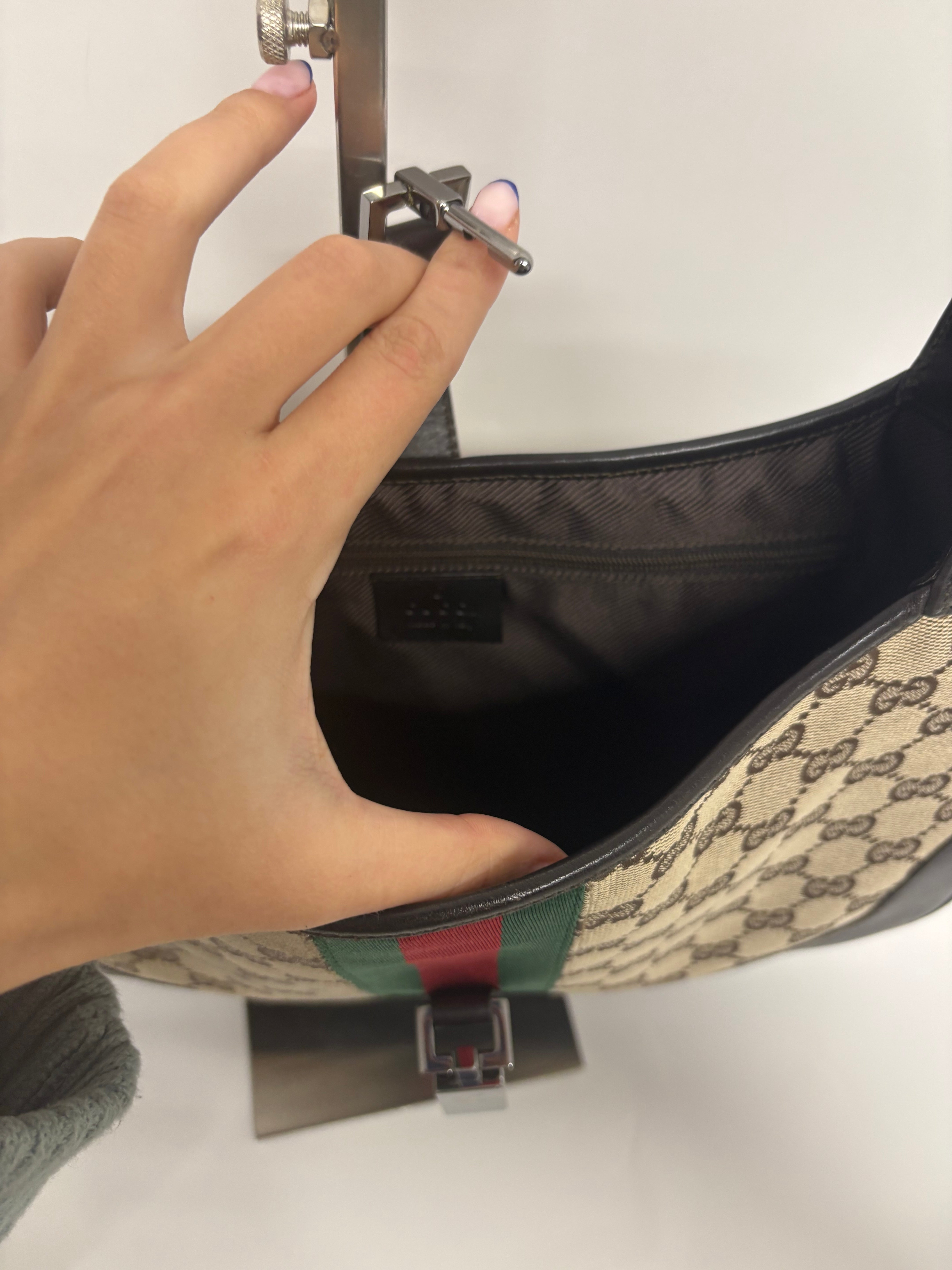 Gucci Jackie GG Canvas clasico mediano Marron Verde/Rojo