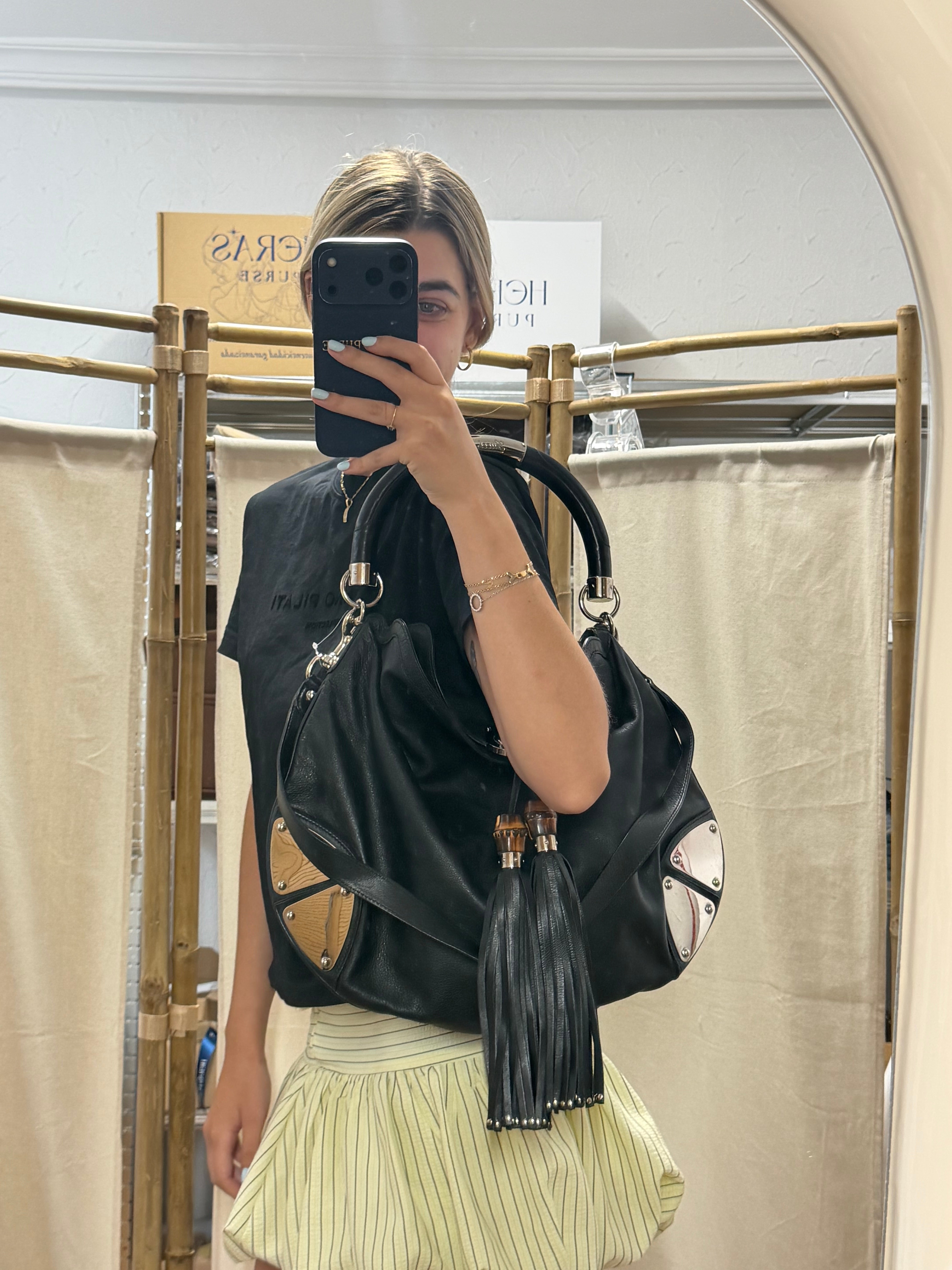 Gucci Indy Hobo Grande Piel Negra con Bambú