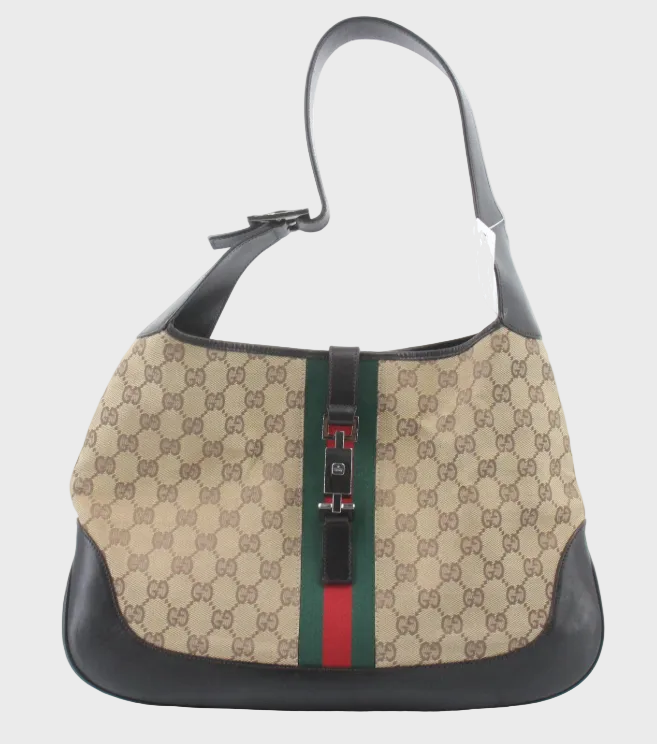 Gucci Jackie Grande Clásico Vintage | GG Canvas & Piel Marrón Oscuro