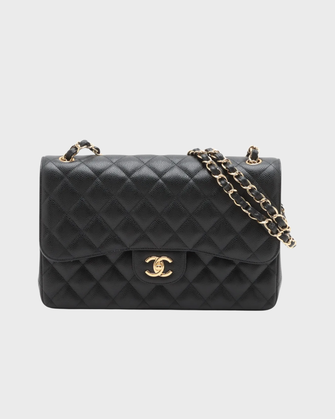 Chanel 11.12 Double Flap Jumbo en piel caviar negra