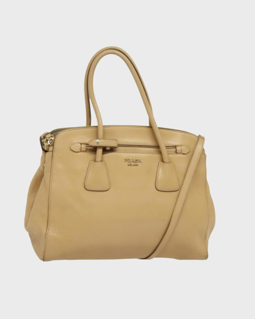 Prada tote bag en piel beige con bandolera
