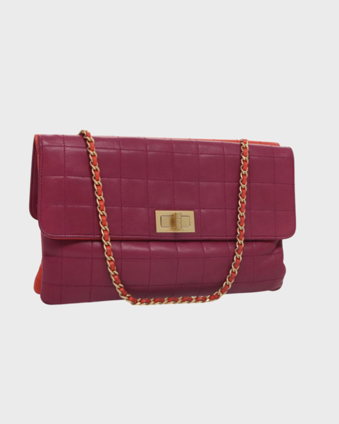 Chanel Vintage Chocolate Bar Double Side Flap – Piel morada y roja