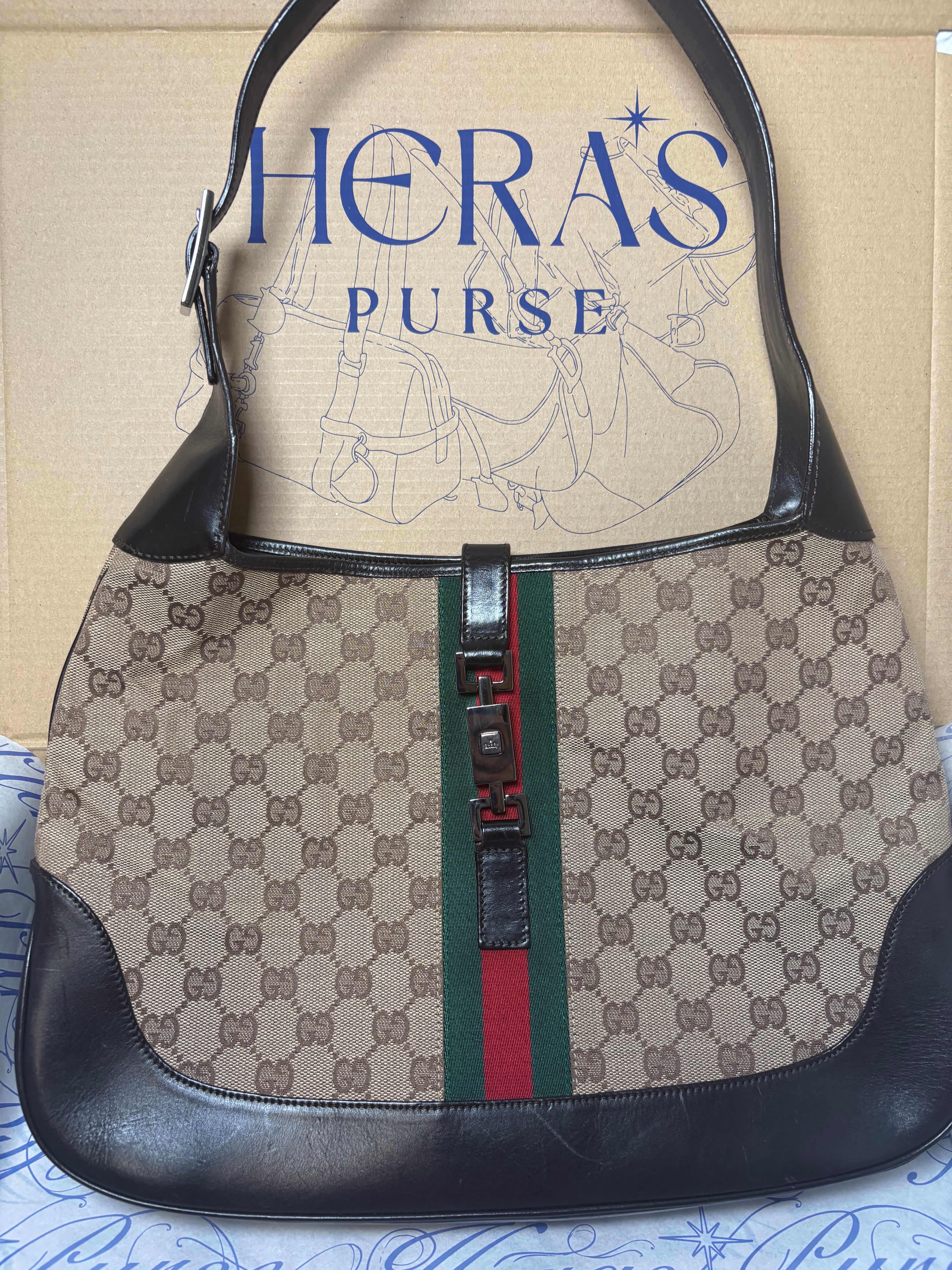 Gucci Jackie Grande Clásico Vintage | GG Canvas & Piel Marrón Oscuro