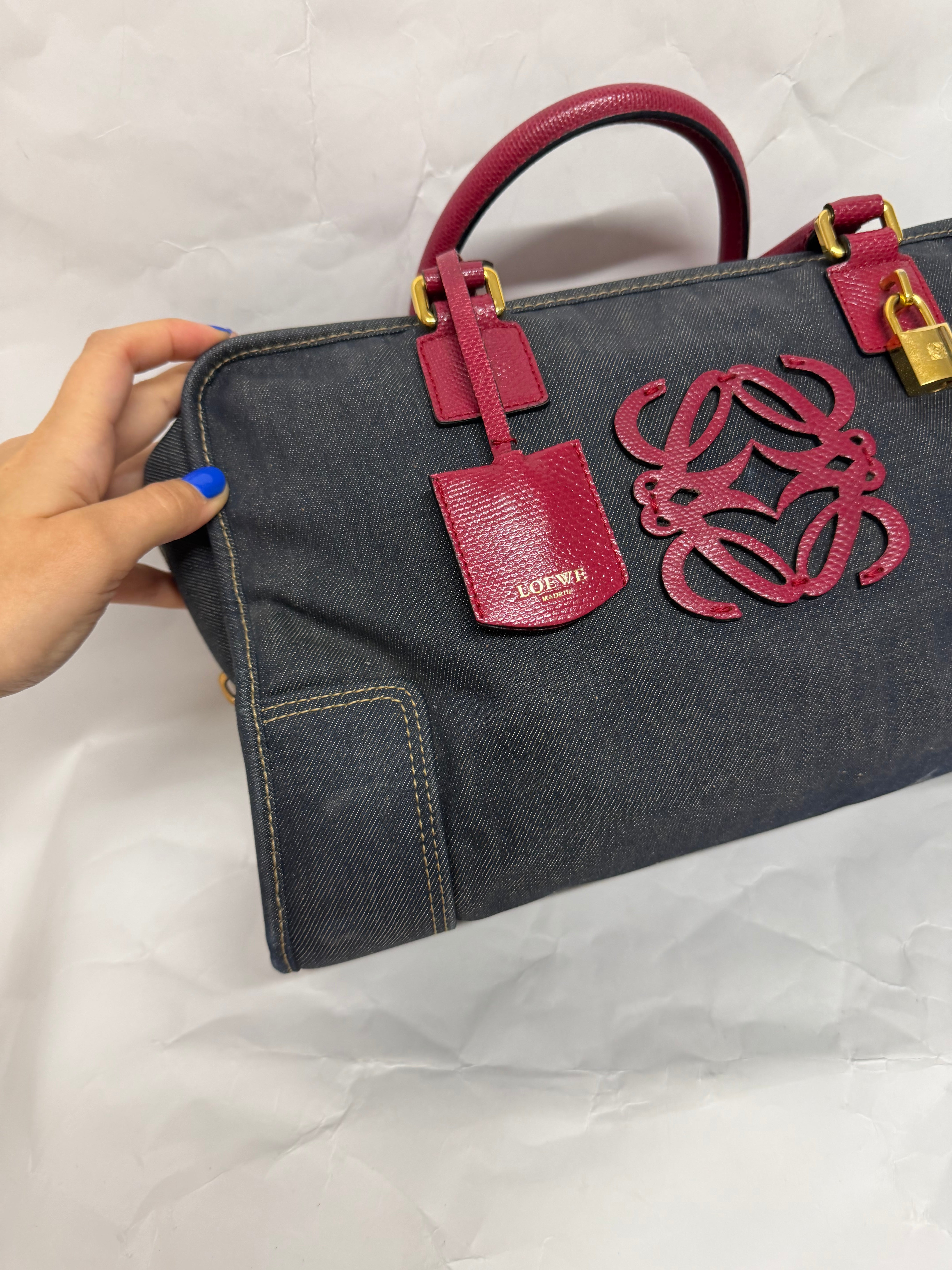 Loewe amazona 35 denim azul y rosa
