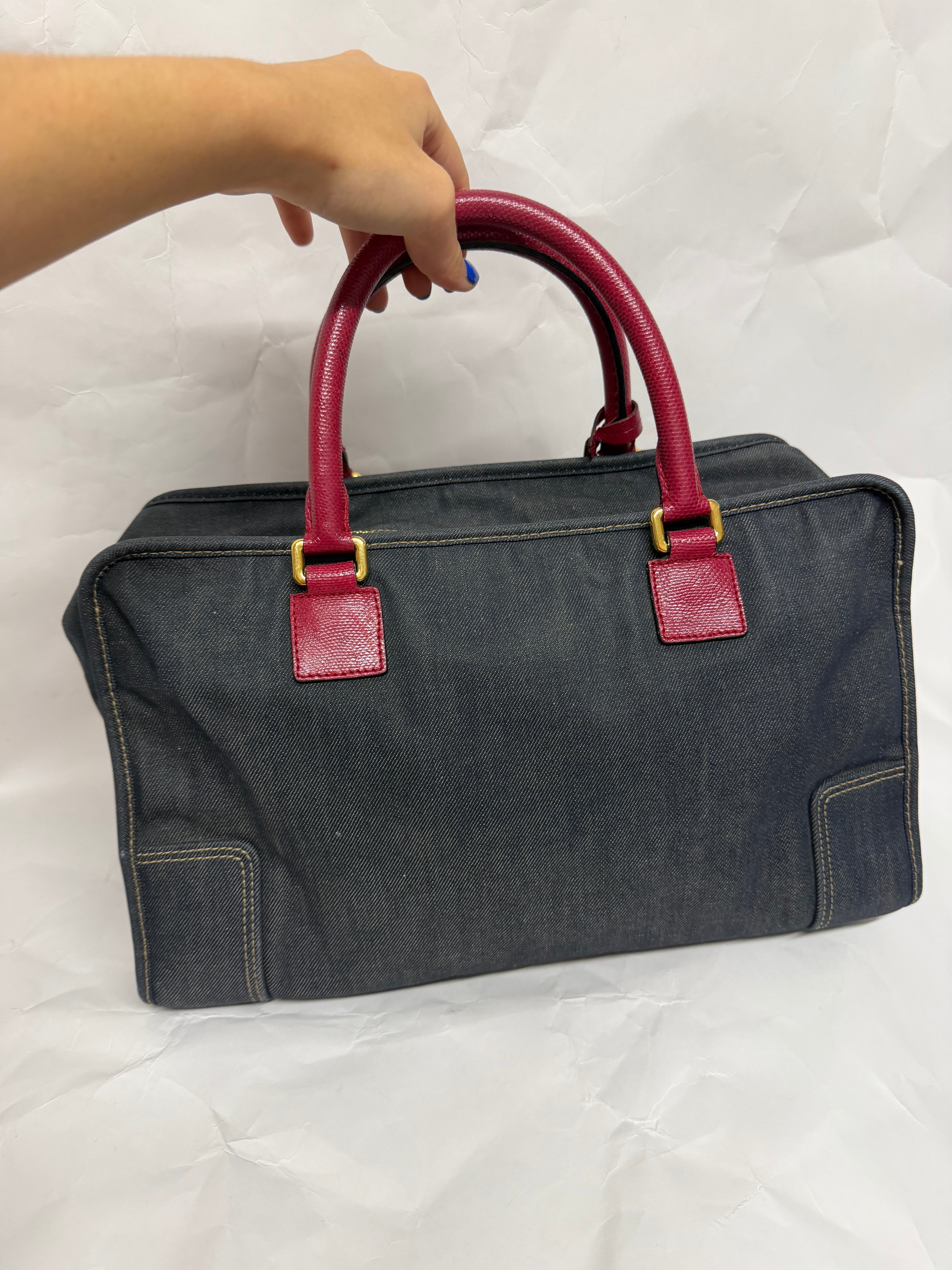 Loewe amazona 35 denim azul y rosa