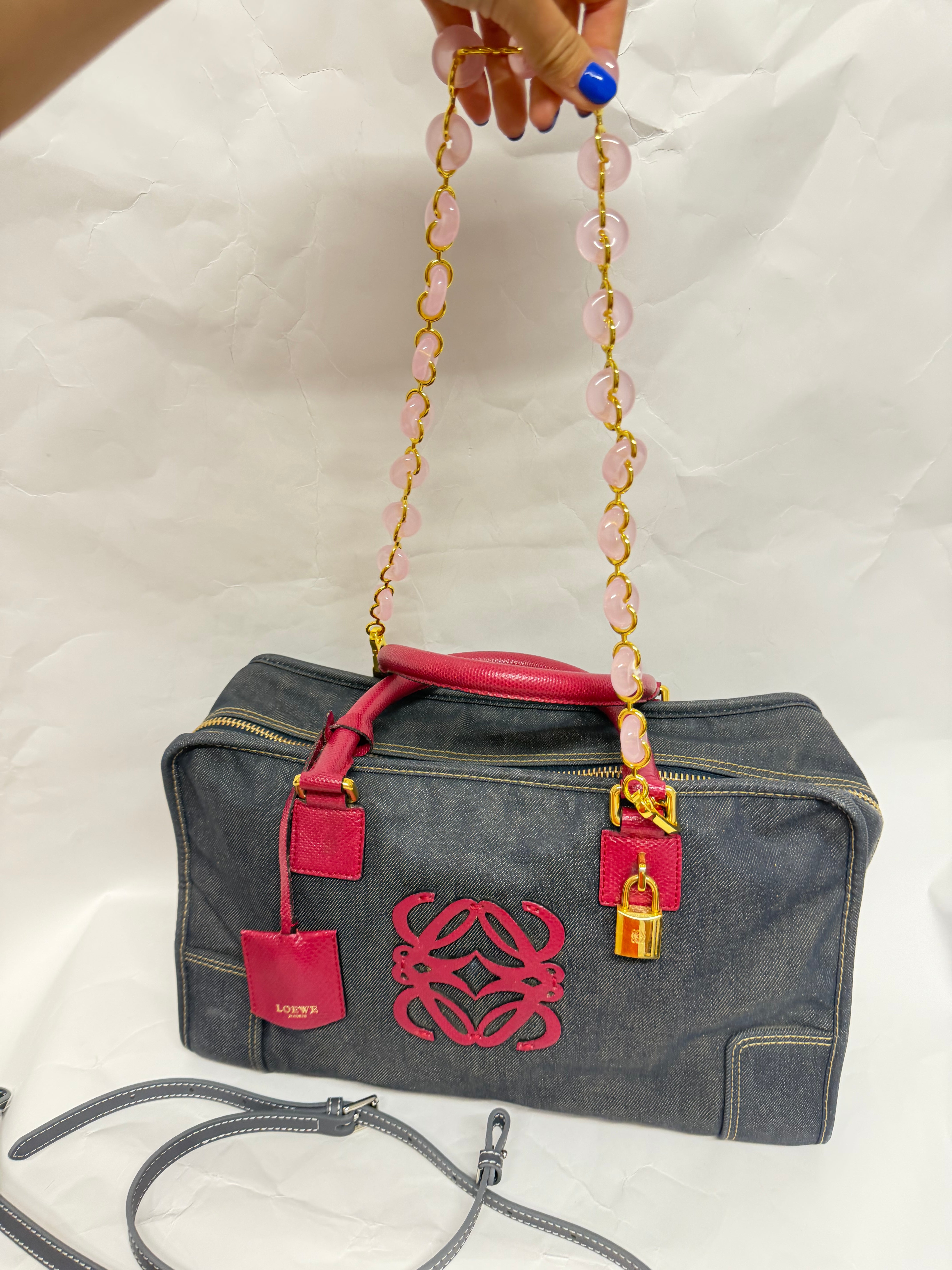 Loewe amazona 35 denim azul y rosa