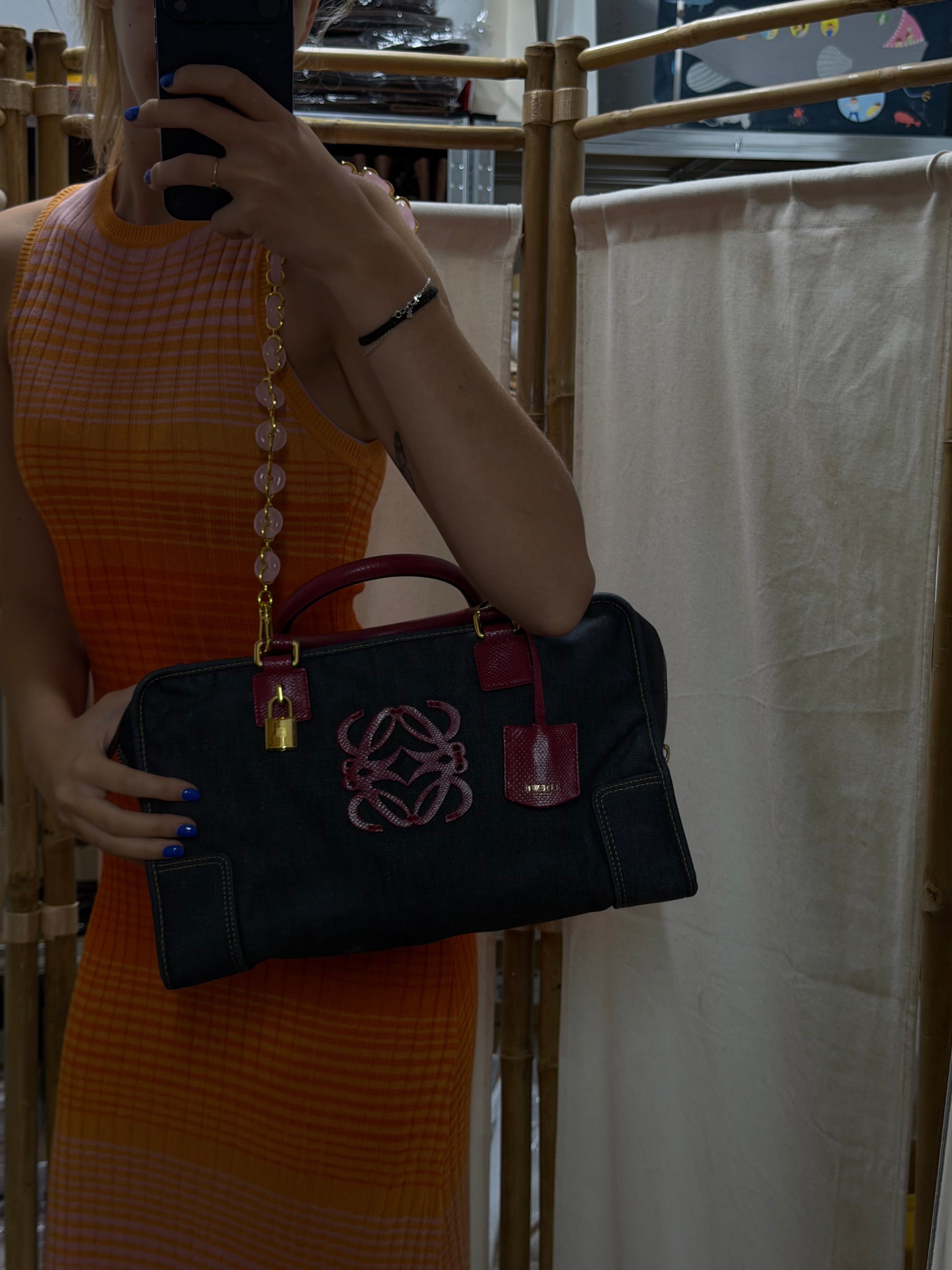 Loewe amazona 35 denim azul y rosa