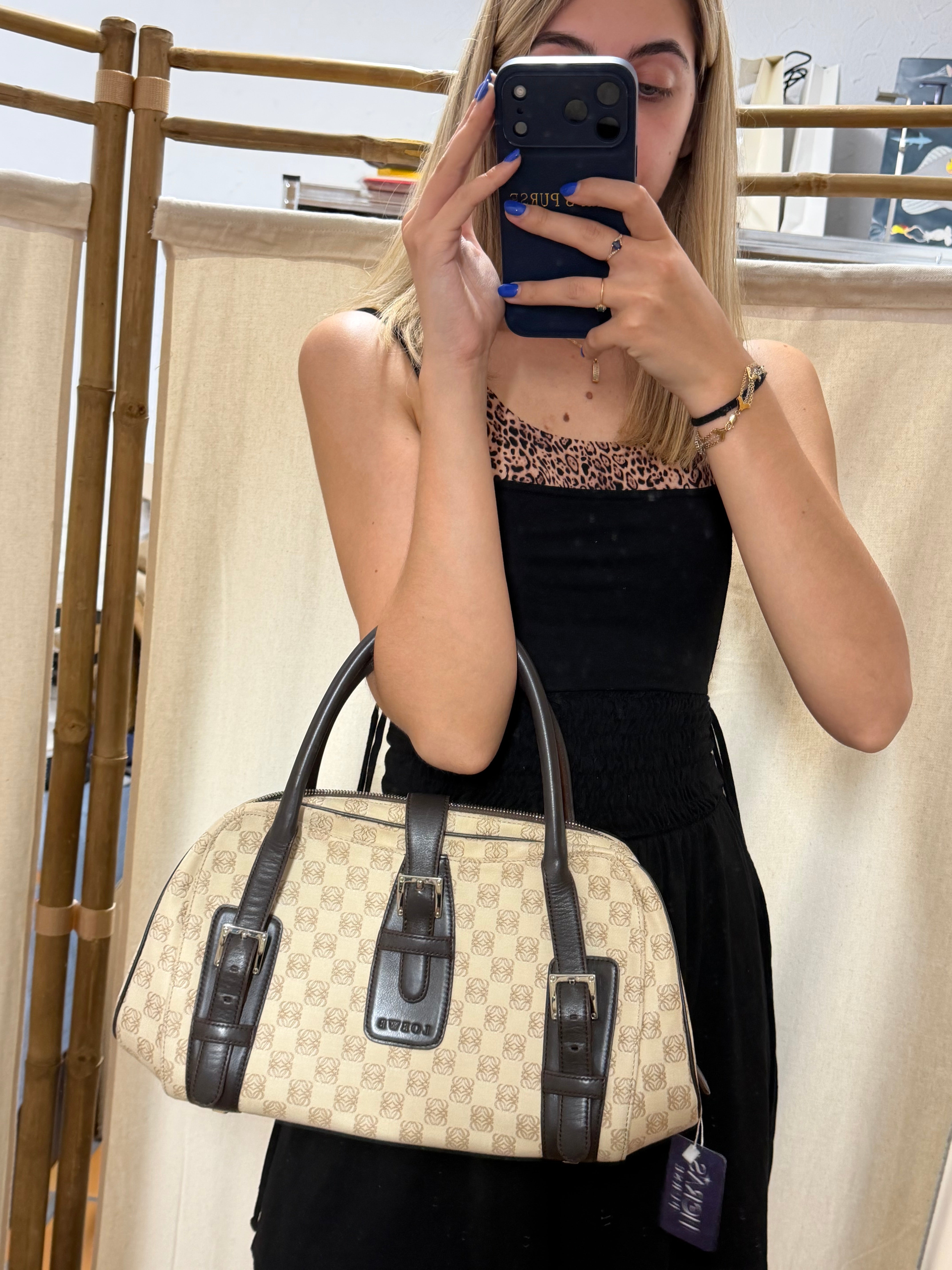 Loewe Senda Handbag Canvas Beige Brown