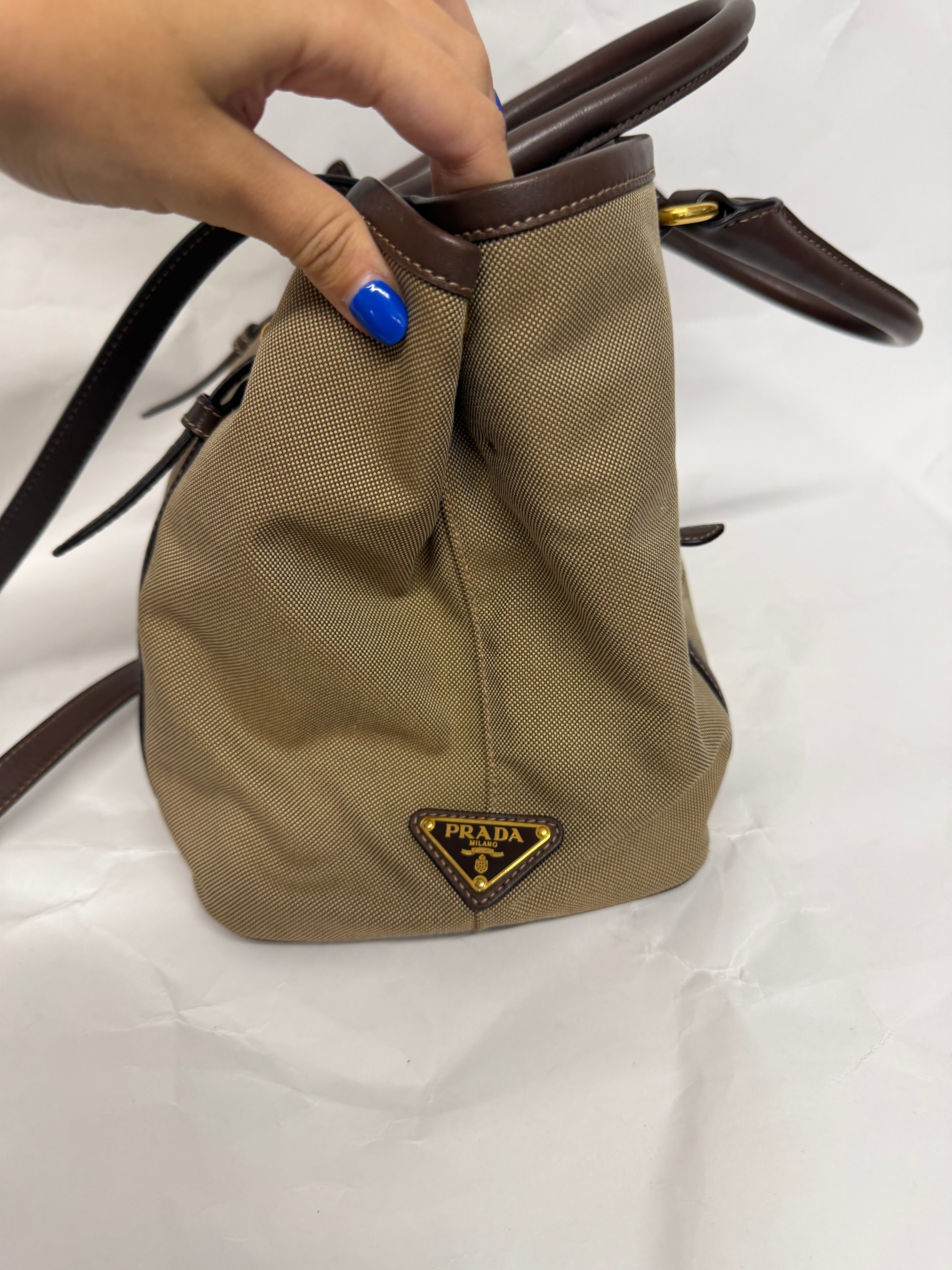 Prada Logo Jacquard Handbag | Canvas Beige Brown