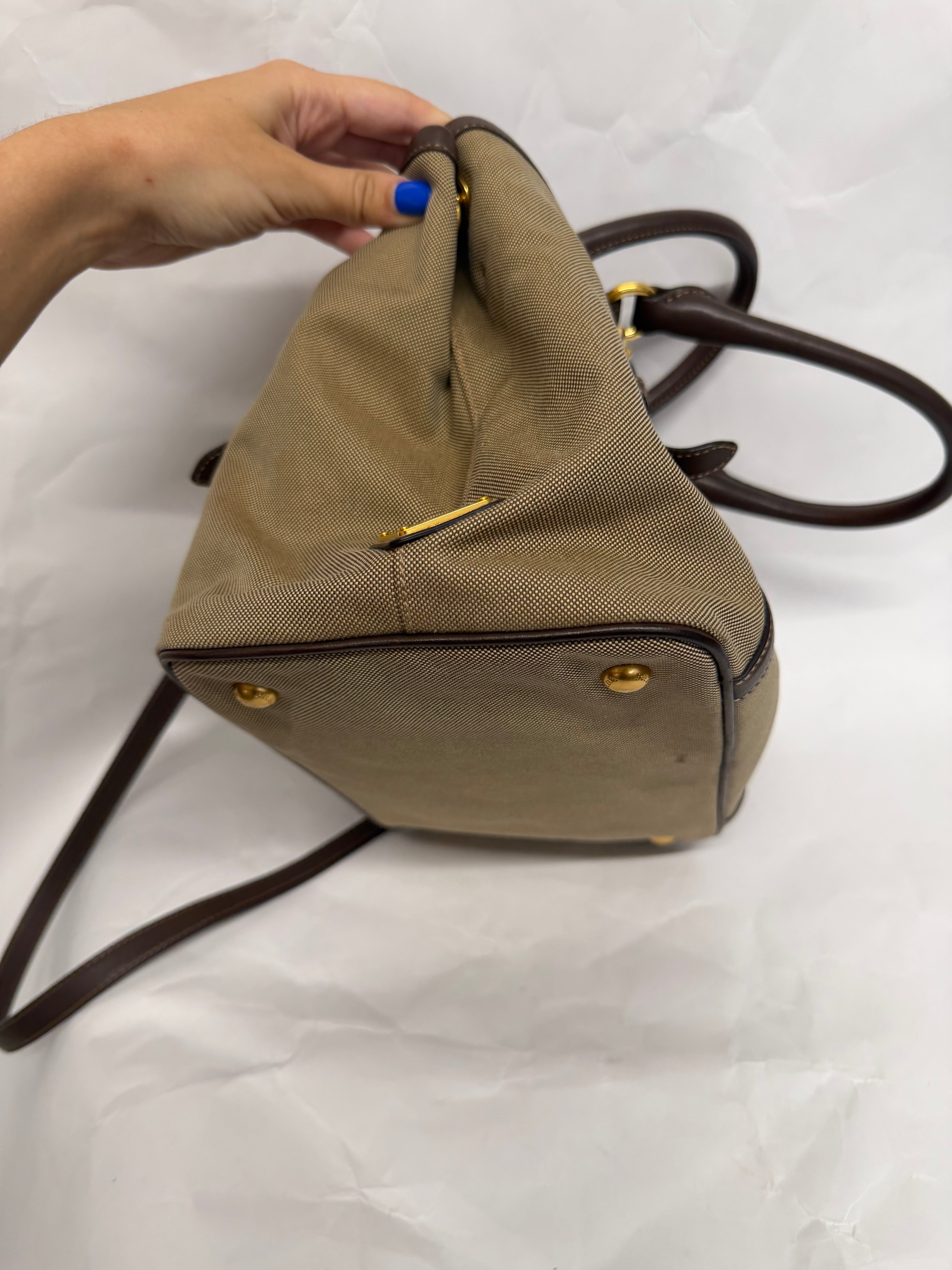 Prada Logo Jacquard Handbag | Canvas Beige Brown