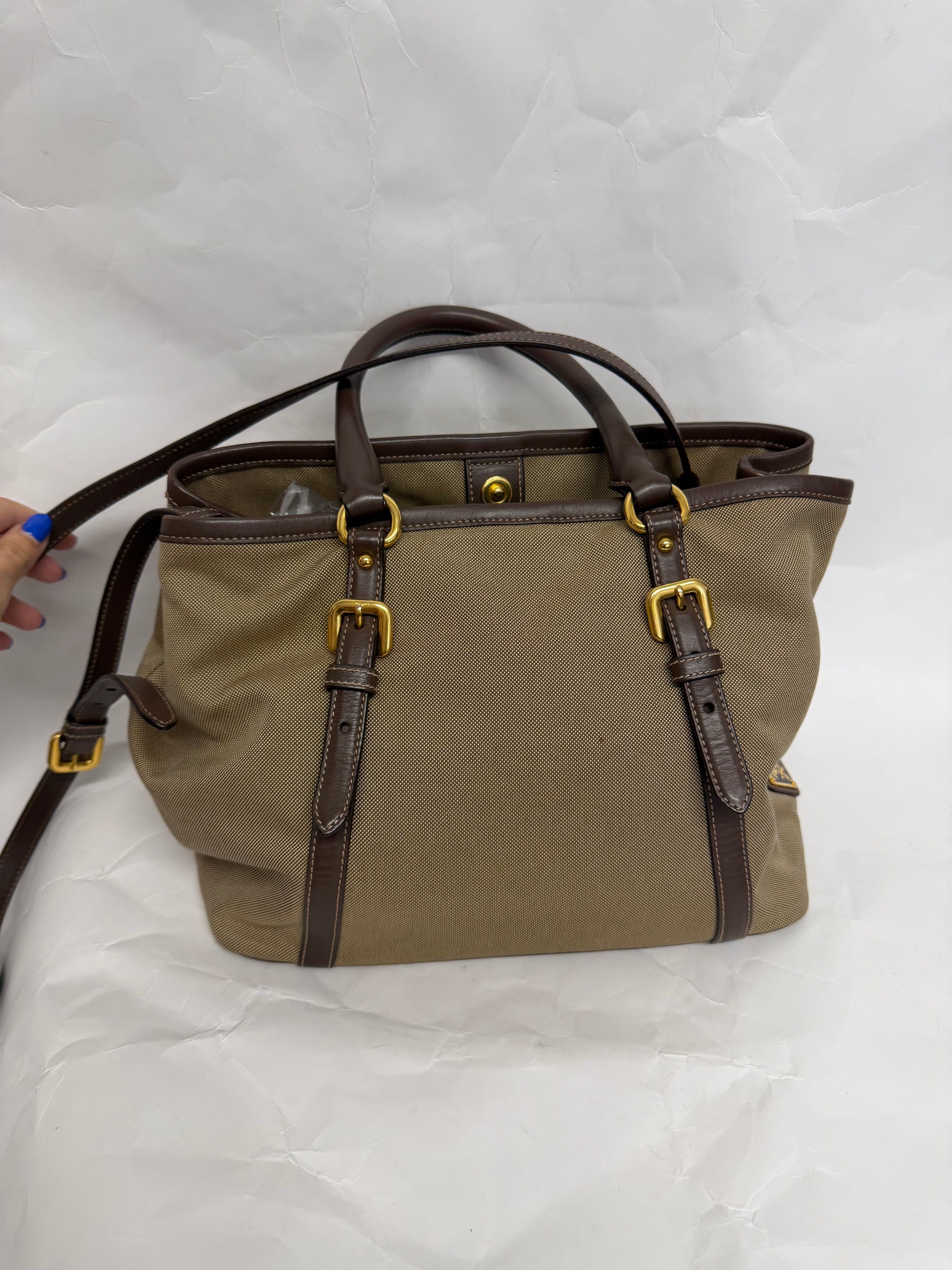 Prada Logo Jacquard Handbag | Canvas Beige Brown