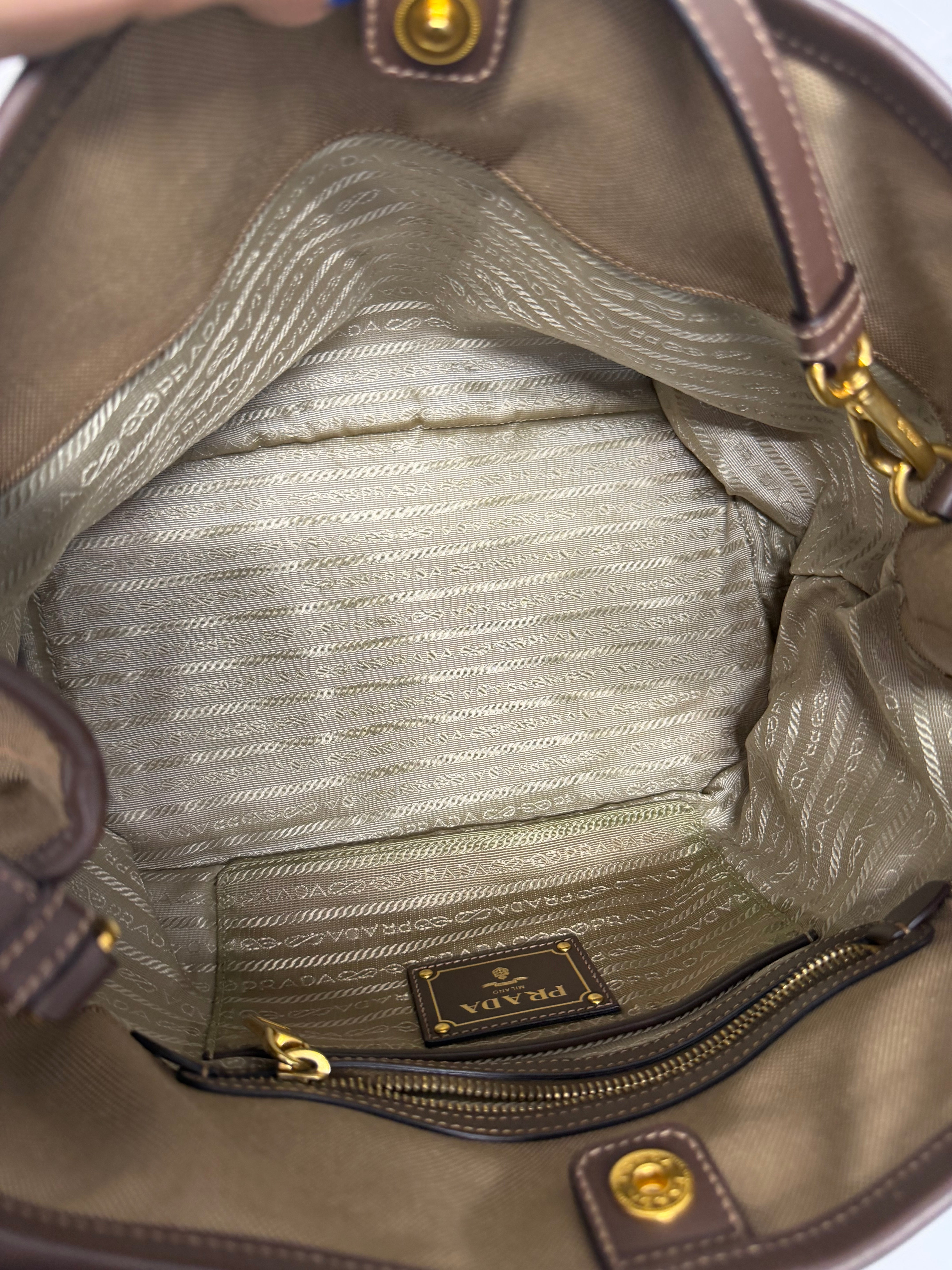 Prada Logo Jacquard Handbag | Canvas Beige Brown