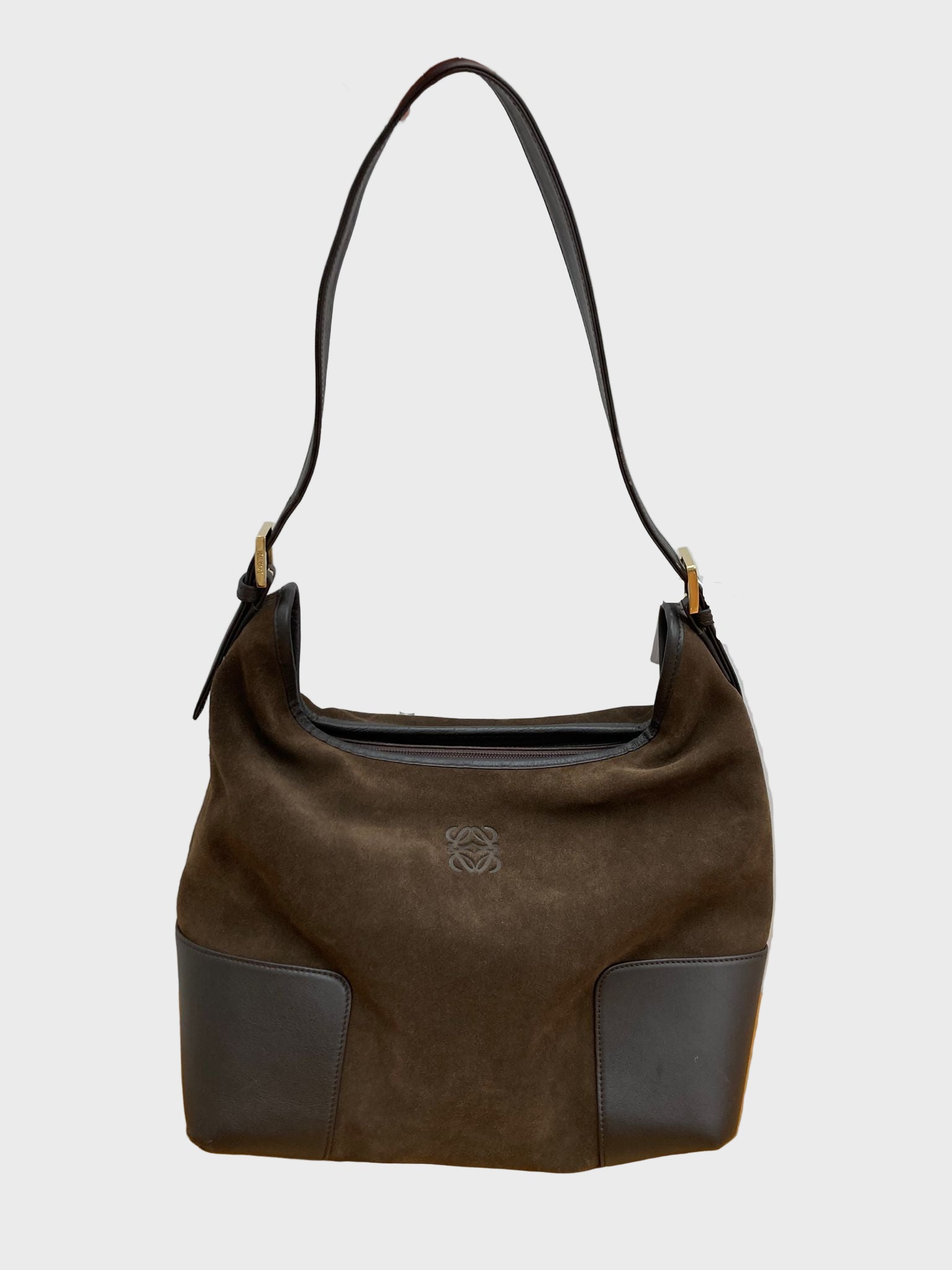 Loewe Bolso al Hombro en Ante Marrón Chocolate y Piel Lisa