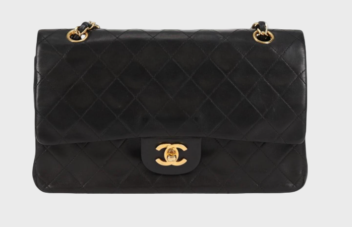 Chanel Timeless Doble Flap 25 cm en piel de cordero negra